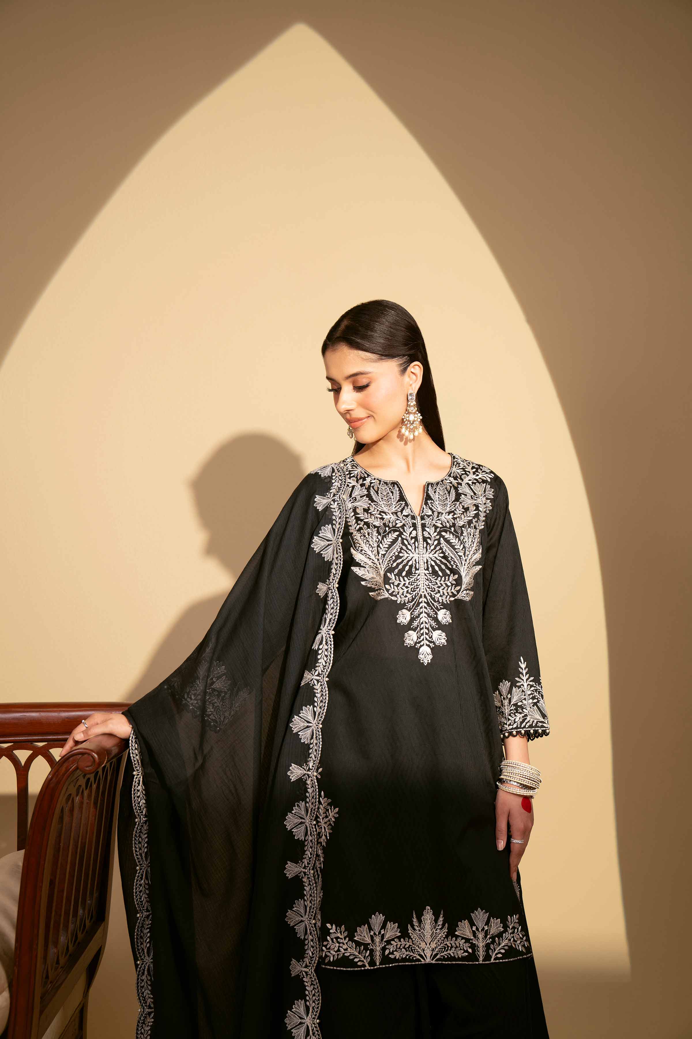 NishatUK - Black Embroidered Jacquard 3-piece unstitched Suit