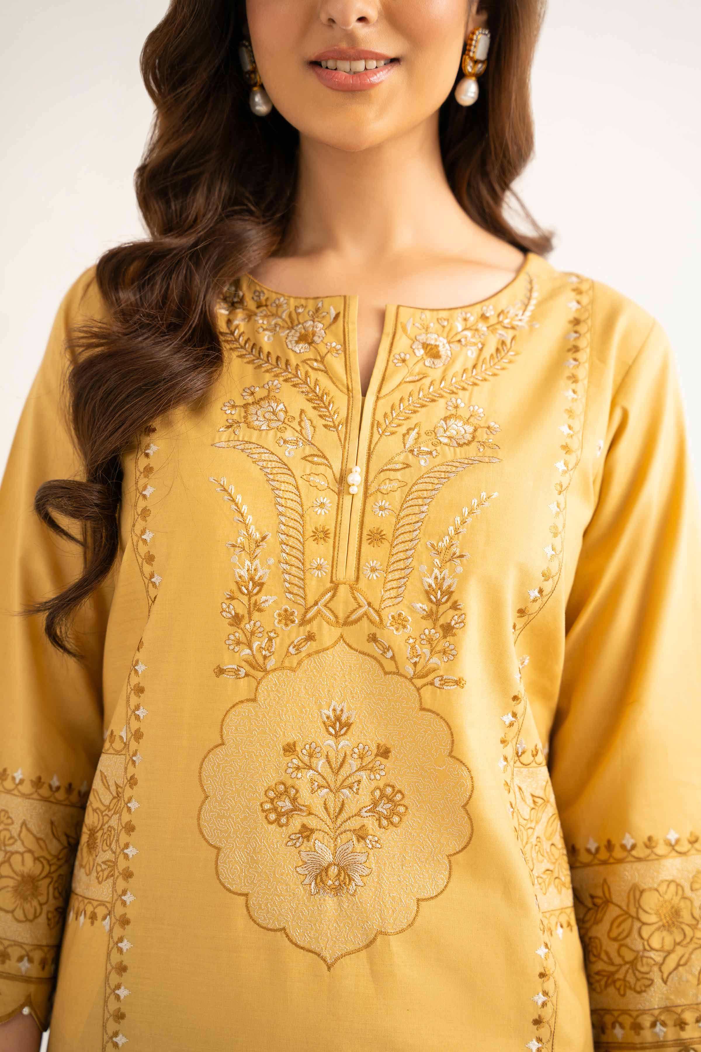 Nishat UK - Mustard Embroidered Cambric 3 Pieces unstitched suit