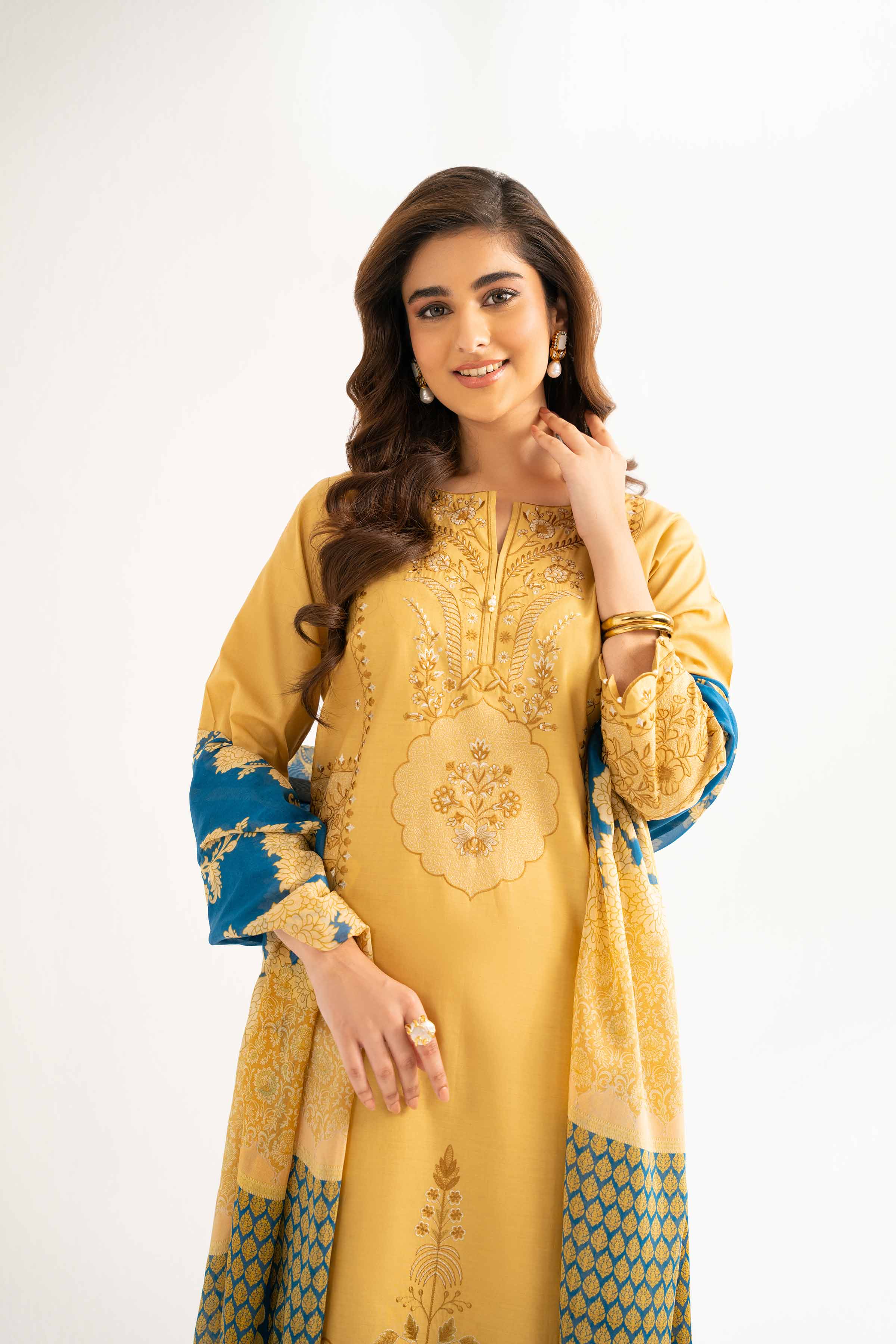 Nishat UK - Mustard Embroidered Cambric 3 Pieces unstitched suit