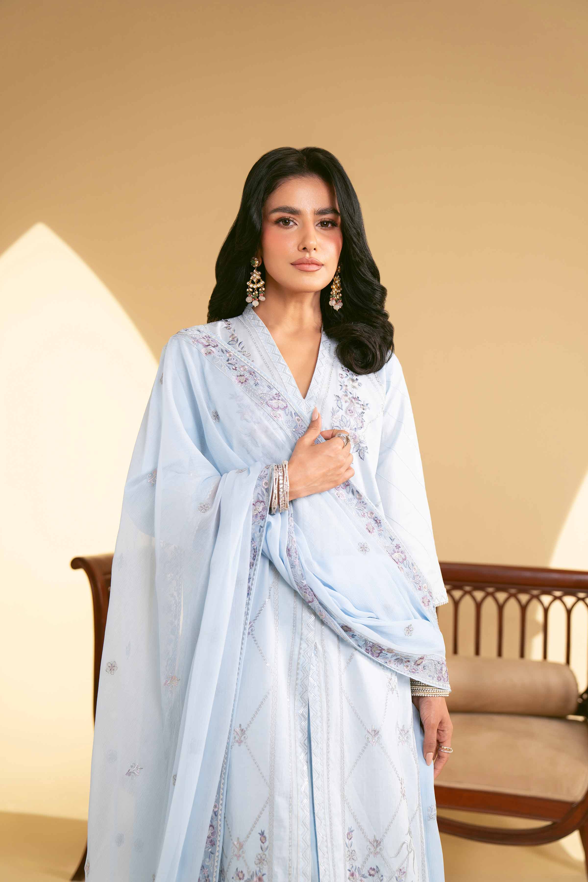 NishatUK - Sky Blue Embroidered Cambric 3-piece unstitched Suit