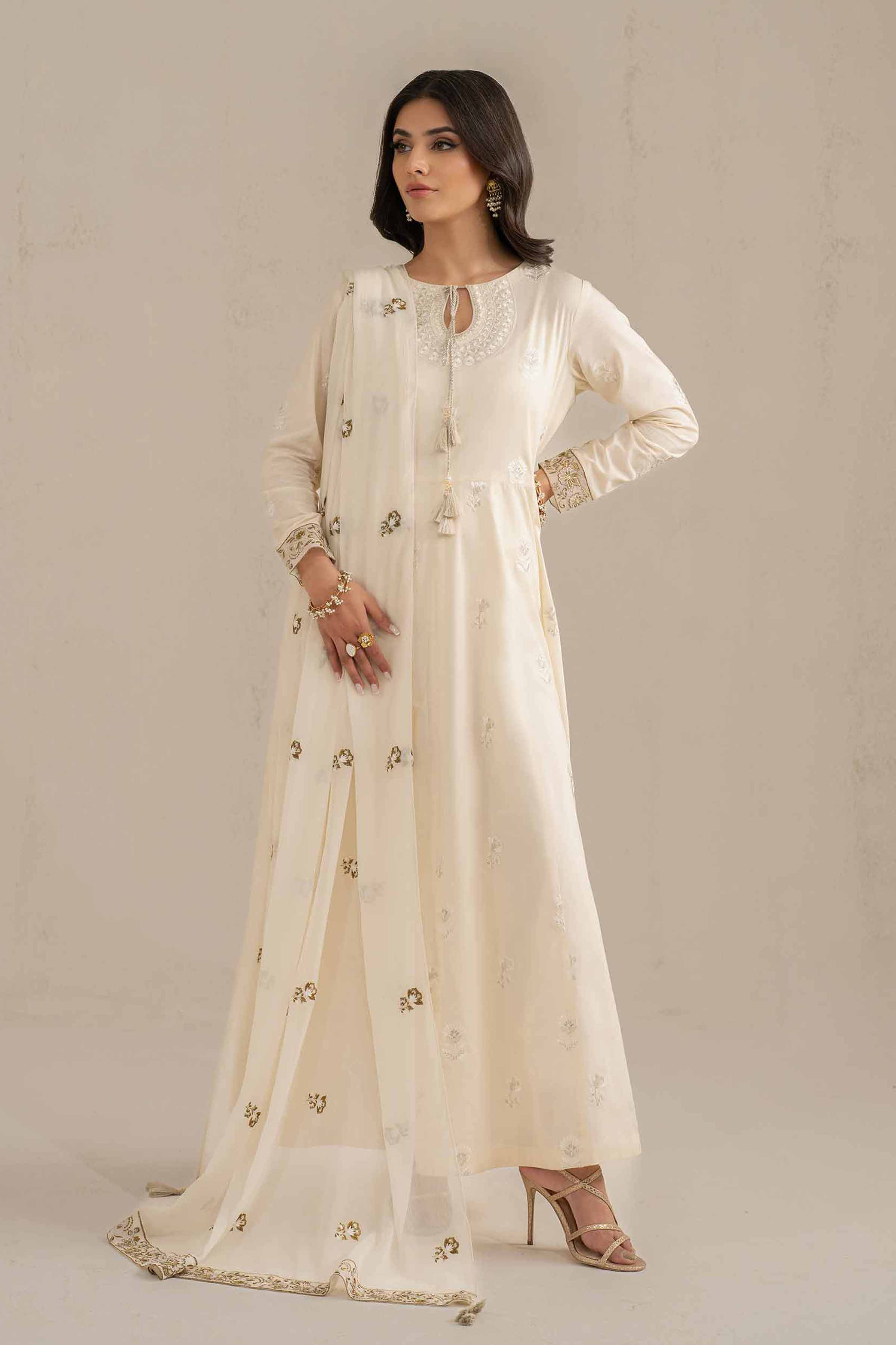NishatUK - Ivory Embroidered Cambric 2-piece unstitched Dress