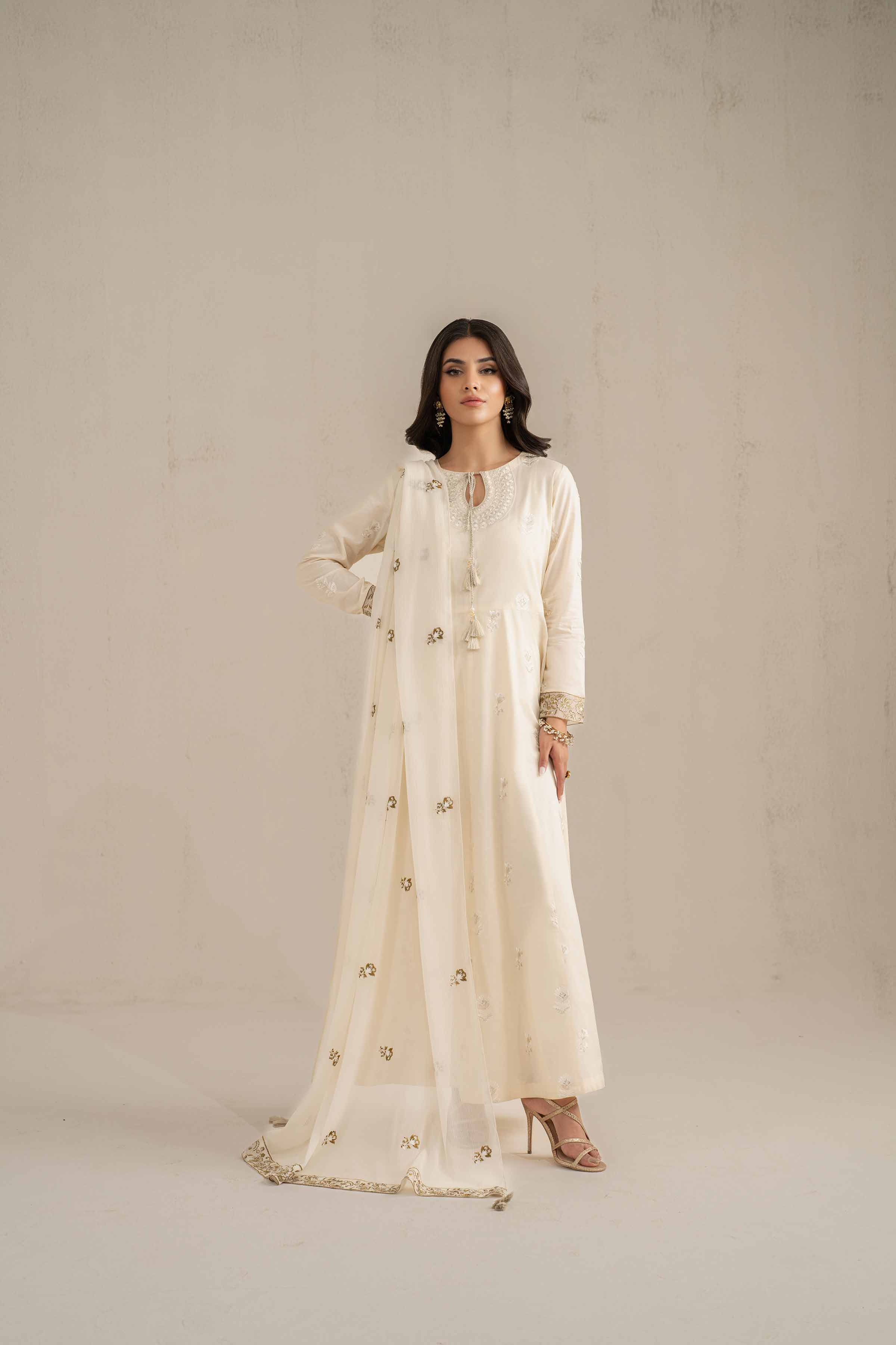 NishatUK - Ivory Embroidered Cambric 2-piece unstitched Dress