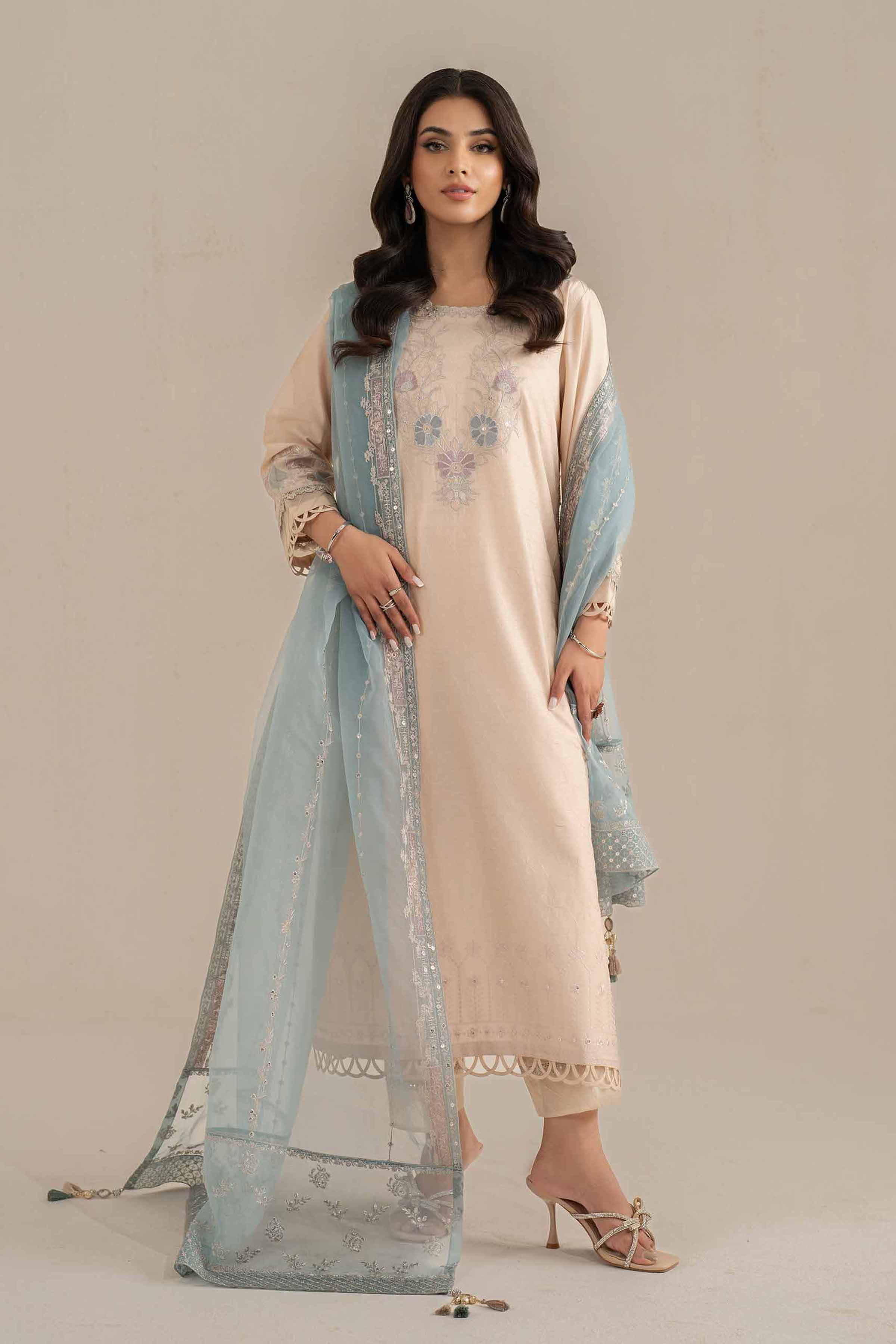 NishatUK - White Embroidered Cambric 3-piece unstitched Suit