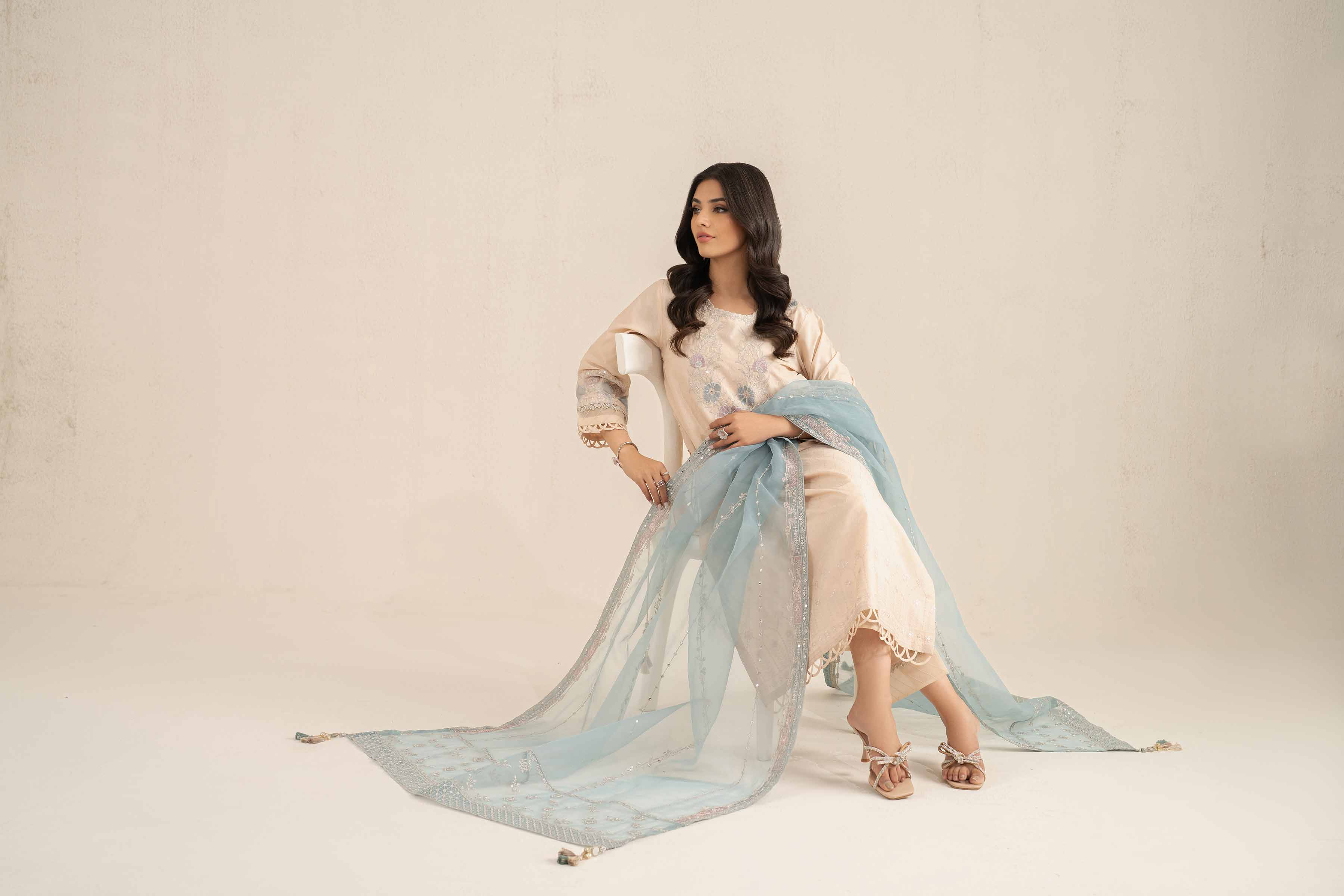 NishatUK - White Embroidered Cambric 3-piece unstitched Suit