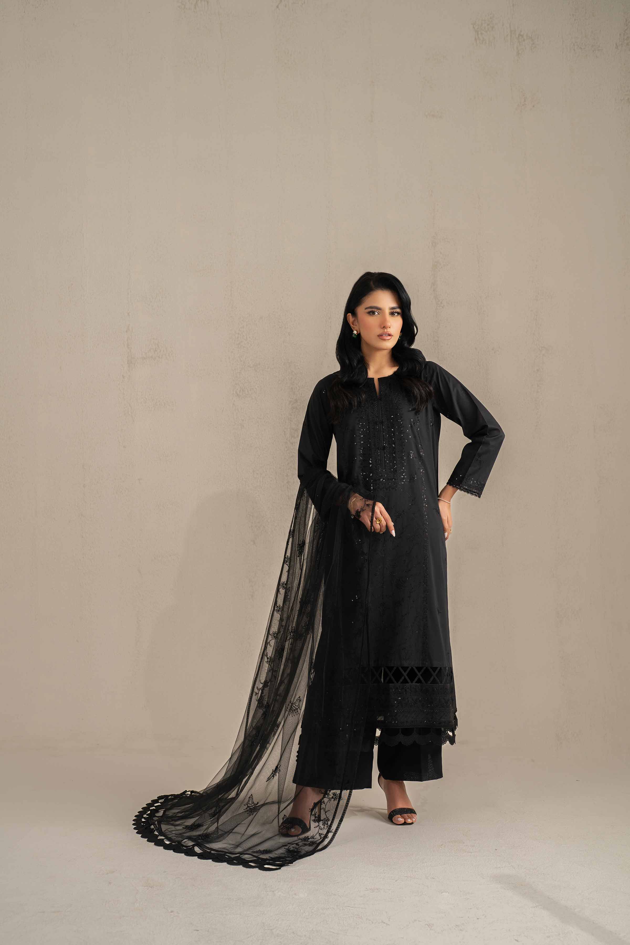 NishatUK - Black Embroidered Cambric 3-piece unstitched Suit
