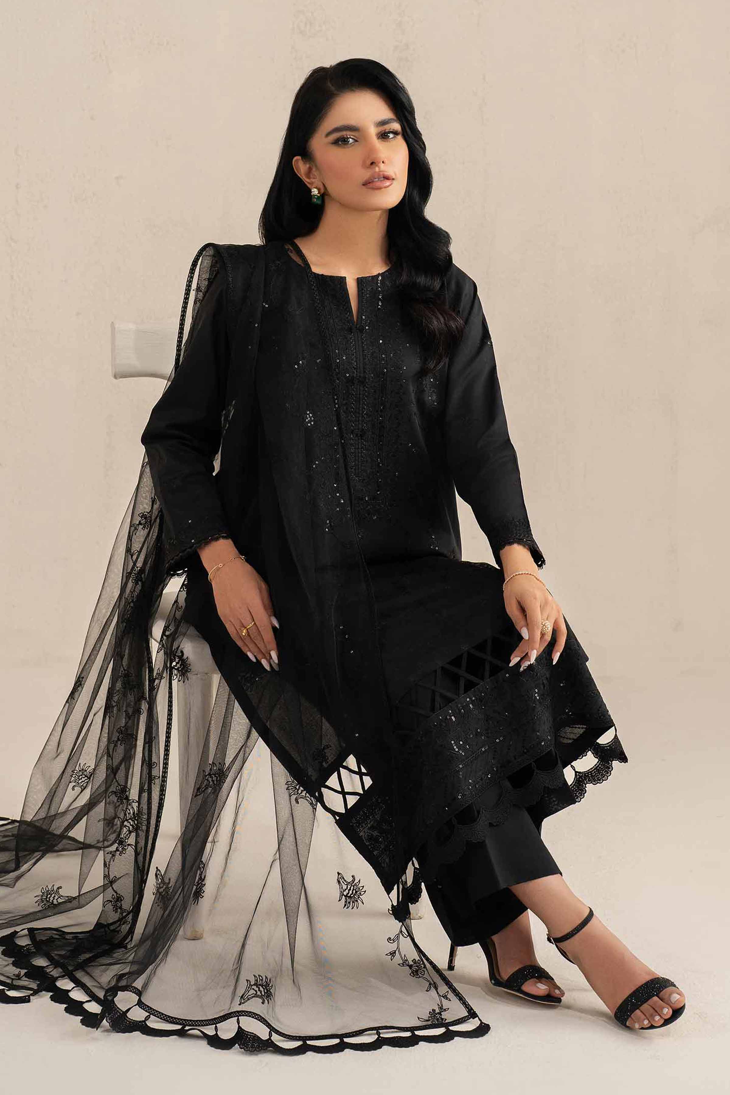 NishatUK - Black Embroidered Cambric 3-piece unstitched Suit