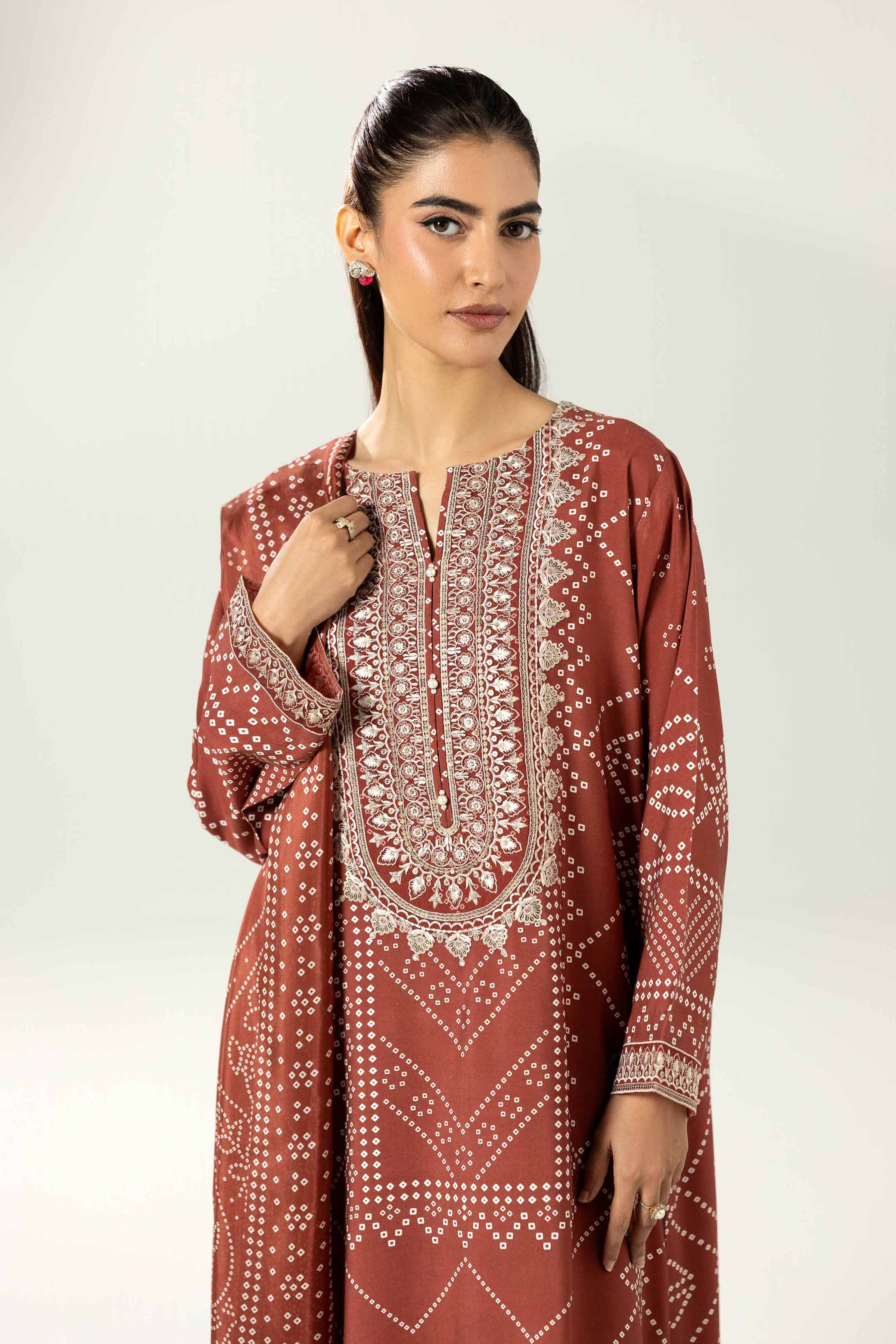 Nishat UK - Red Embroidered Silk 3 Pieces unstitched suit
