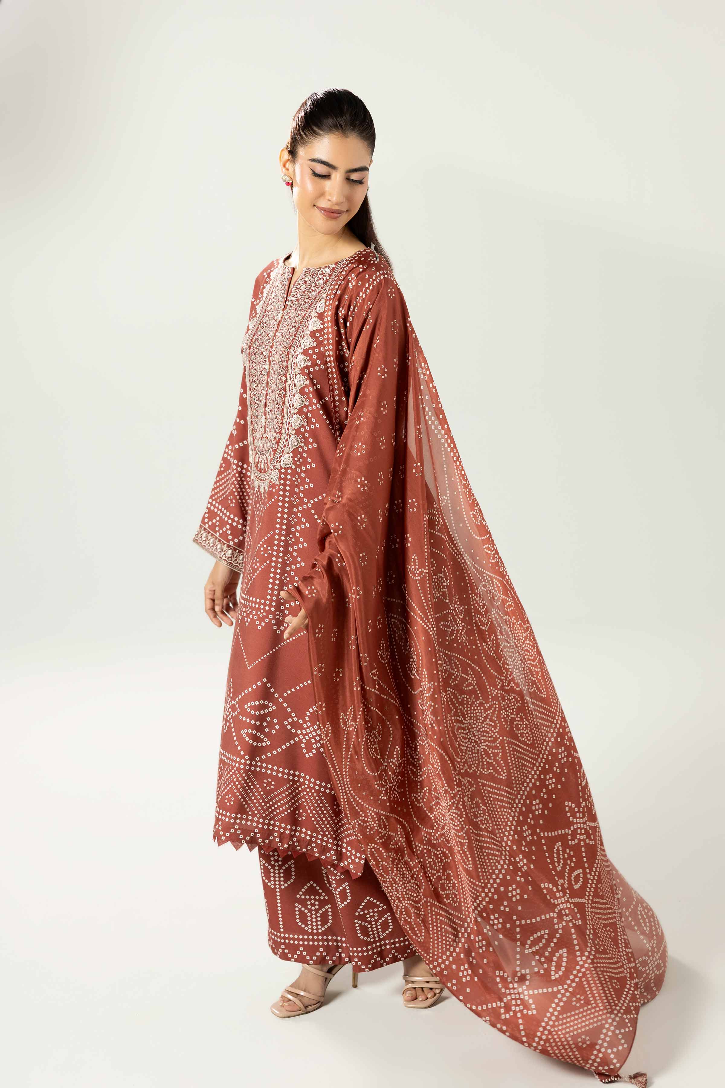 Nishat UK - Red Embroidered Silk 3 Pieces unstitched suit