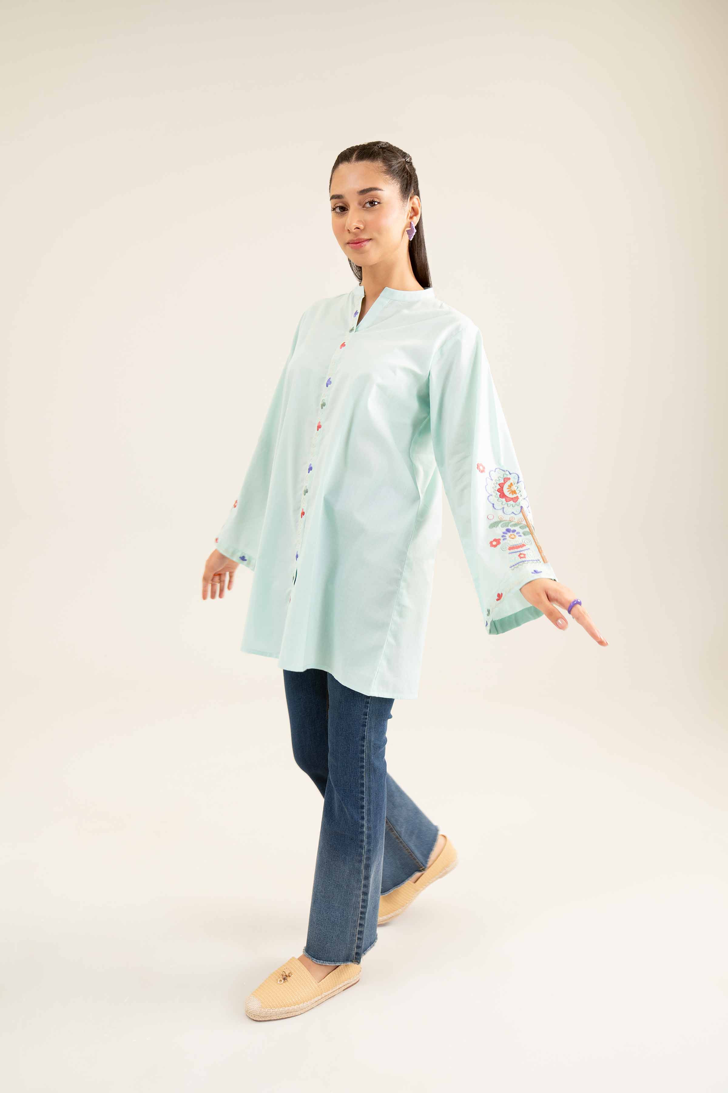 NishatUK - Blue Embroidered Cambric 1-piece ready to wear Tunic