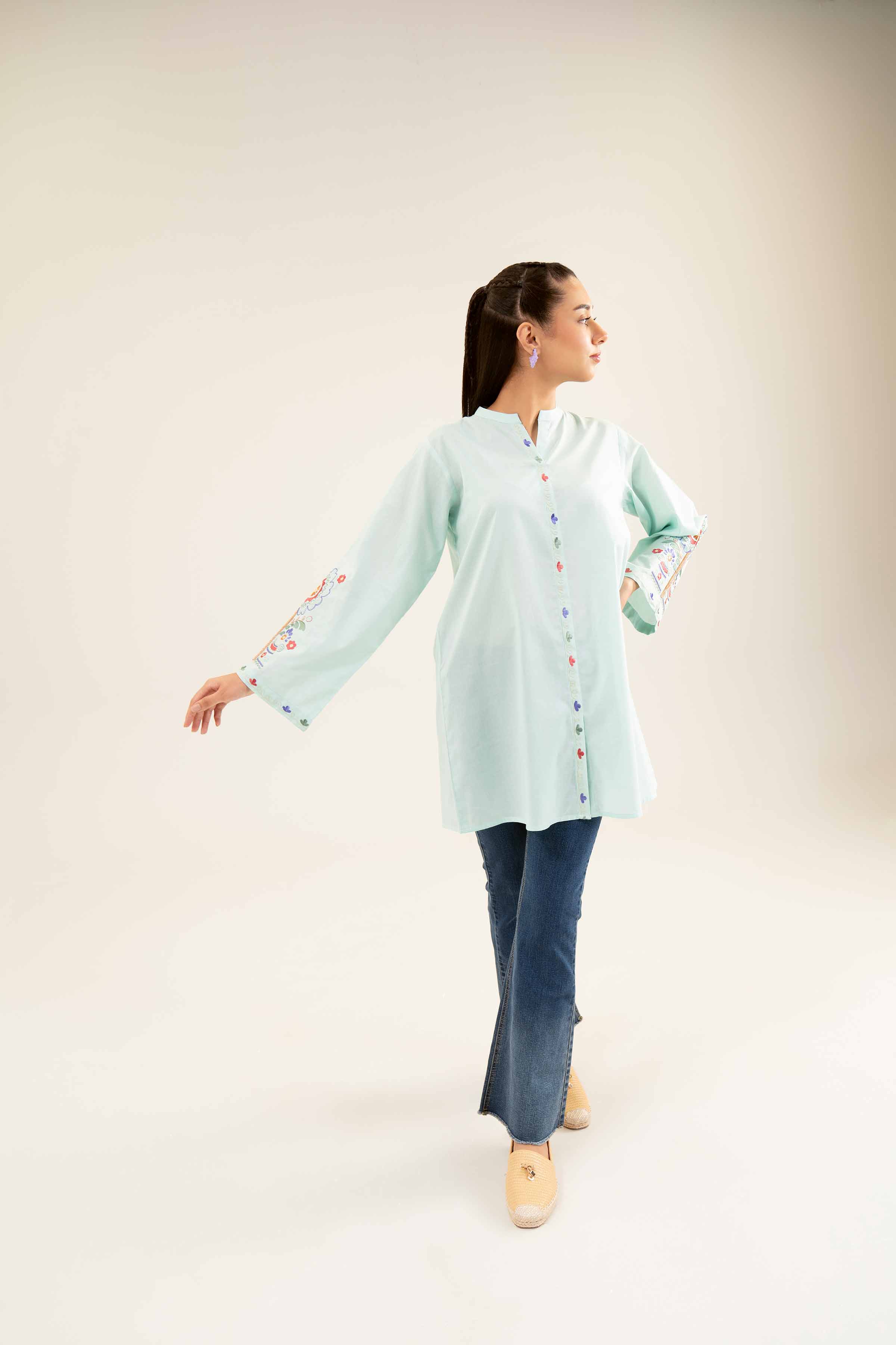 NishatUK - Blue Embroidered Cambric 1-piece ready to wear Tunic