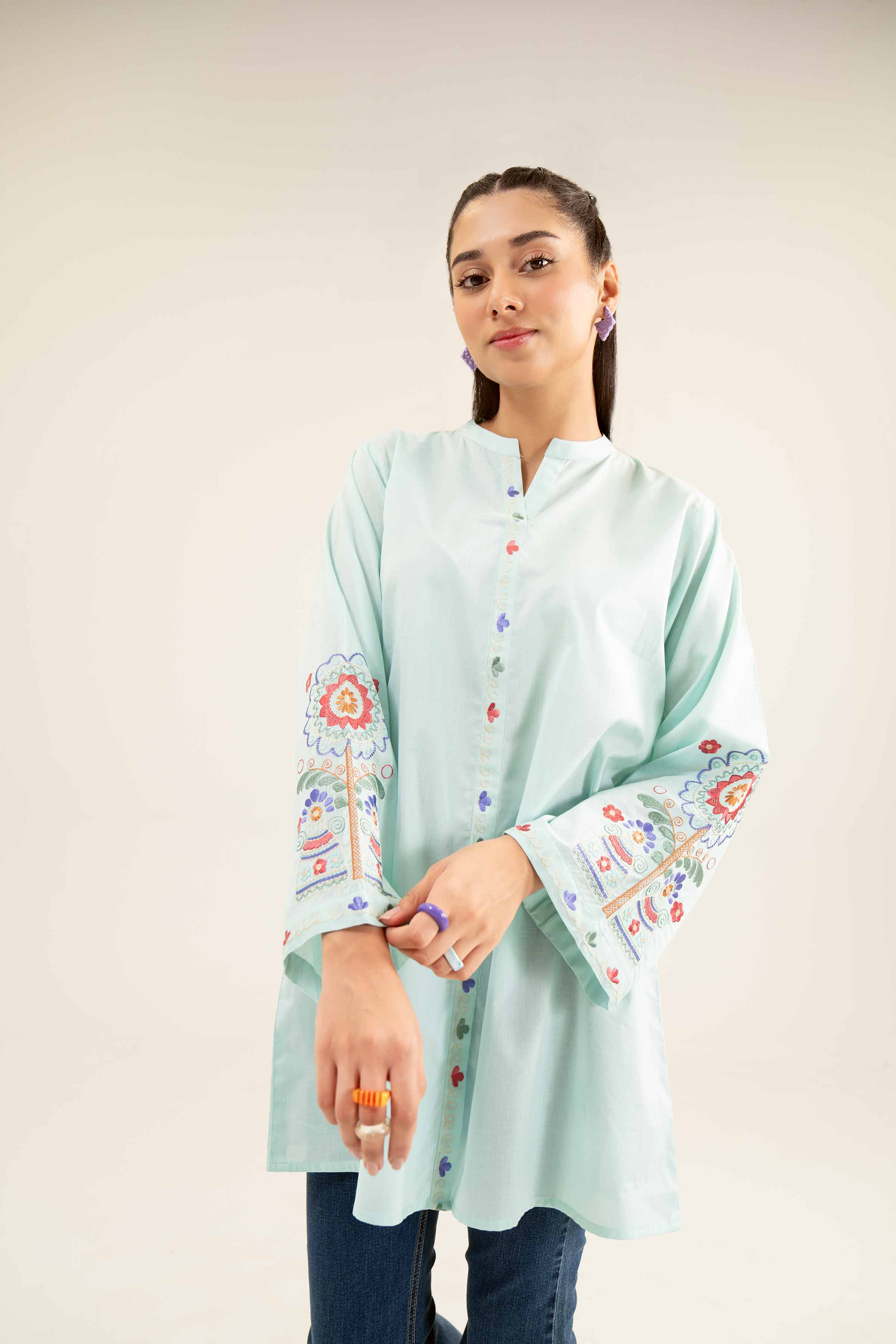 NishatUK - Blue Embroidered Cambric 1-piece ready to wear Tunic