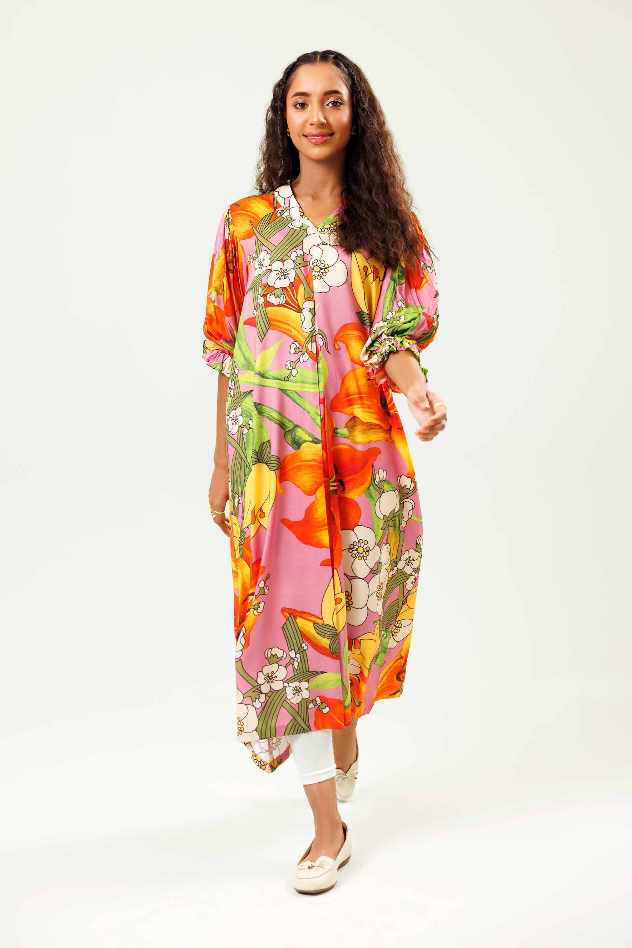 NishatUK - Brown Printed Lawn 1-piece ready to wear Long Dress