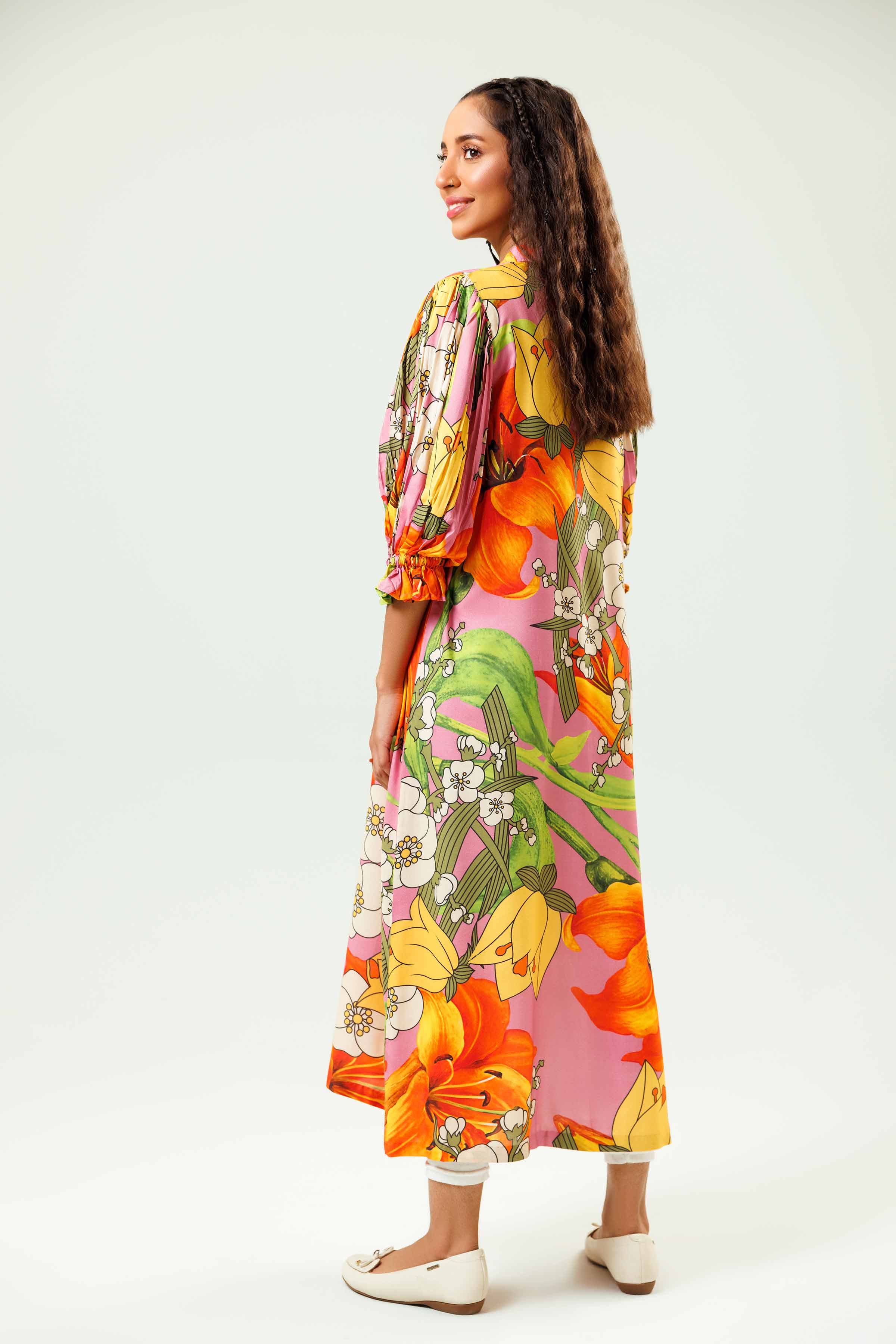 NishatUK - Brown Printed Lawn 1-piece ready to wear Long Dress