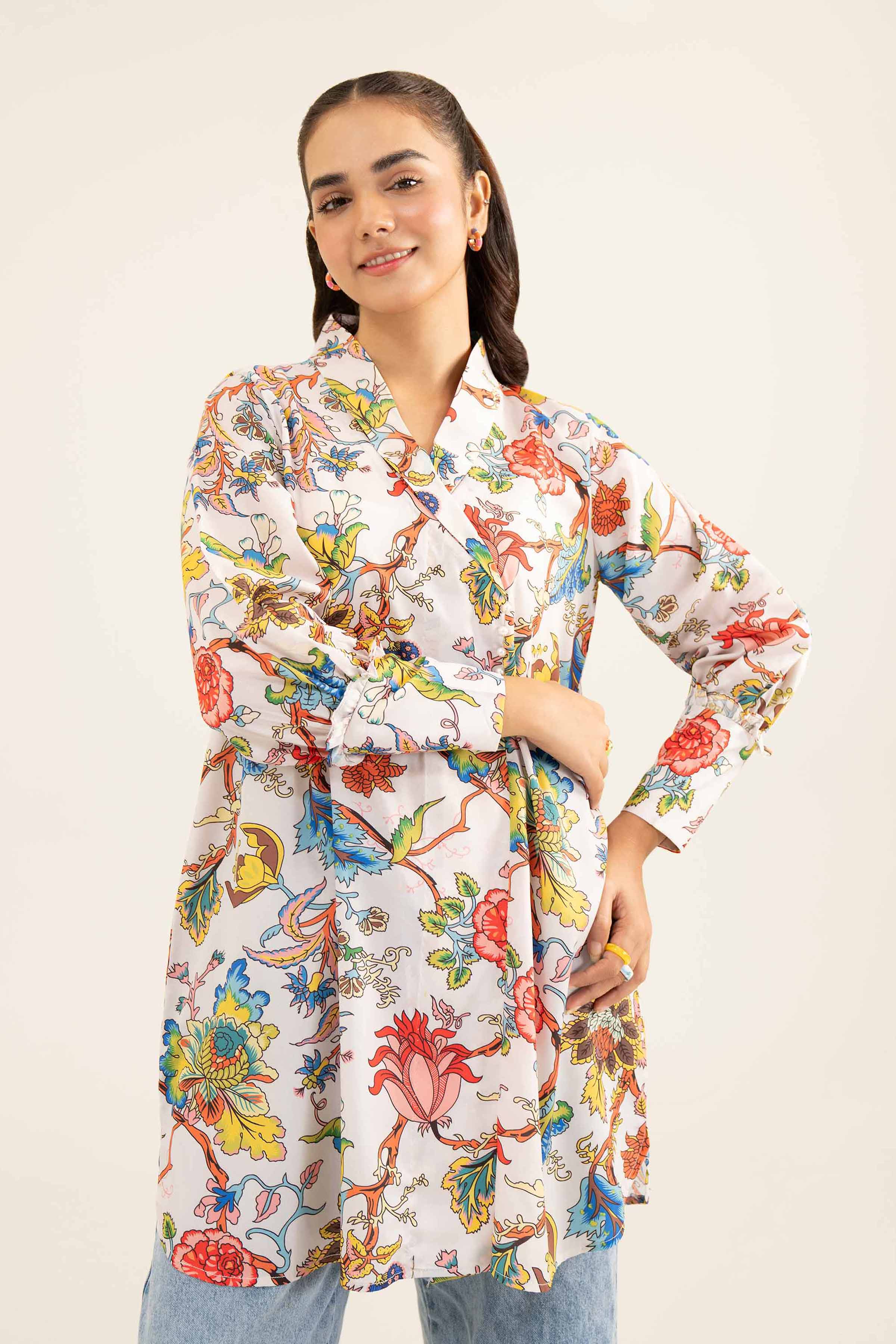 NishatUK - Brown Printed Silk 1-piece ready to wear Tunic