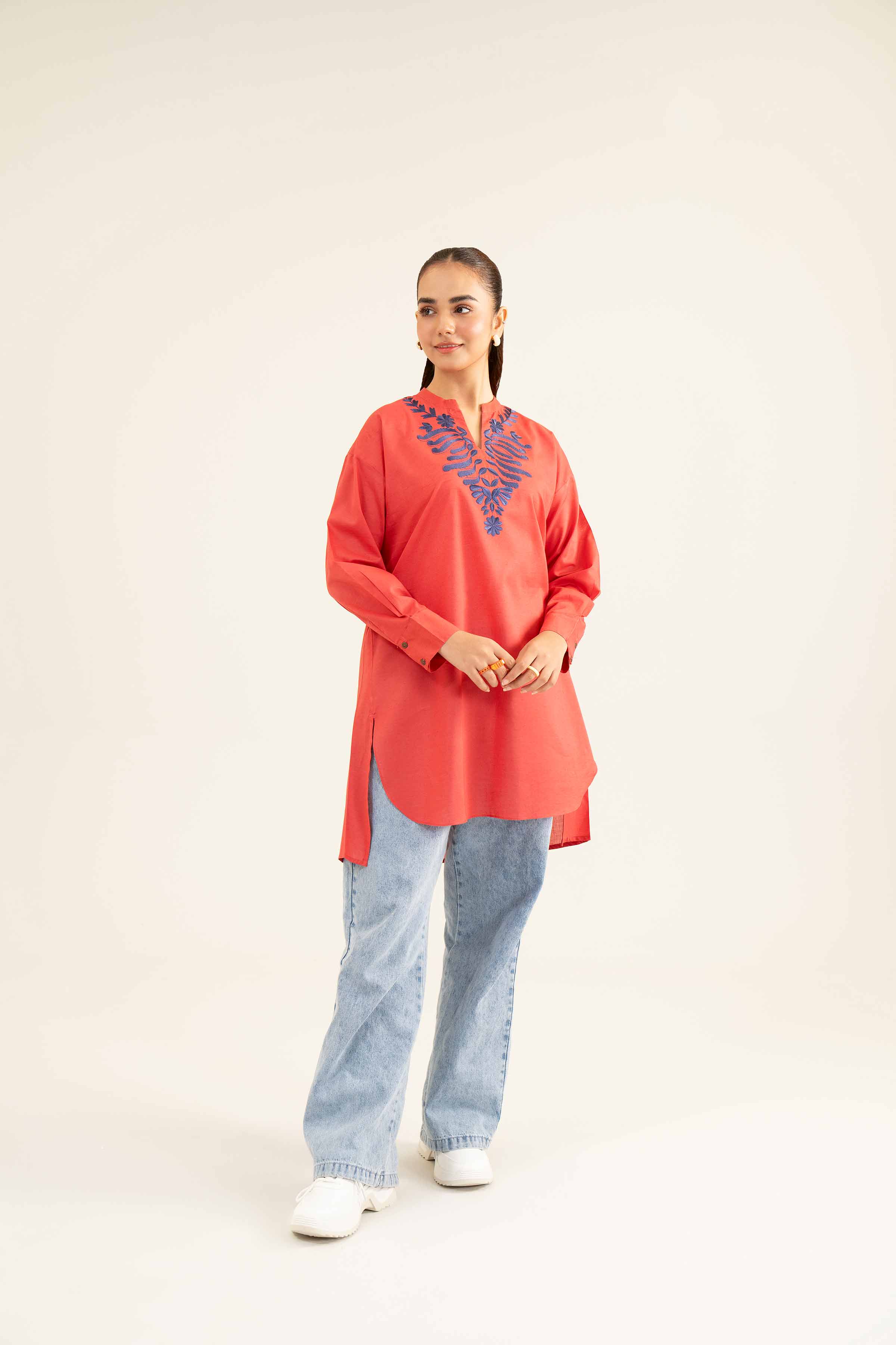 NishatUK - Red Embroidered Lawn 1-piece ready to wear Tunic