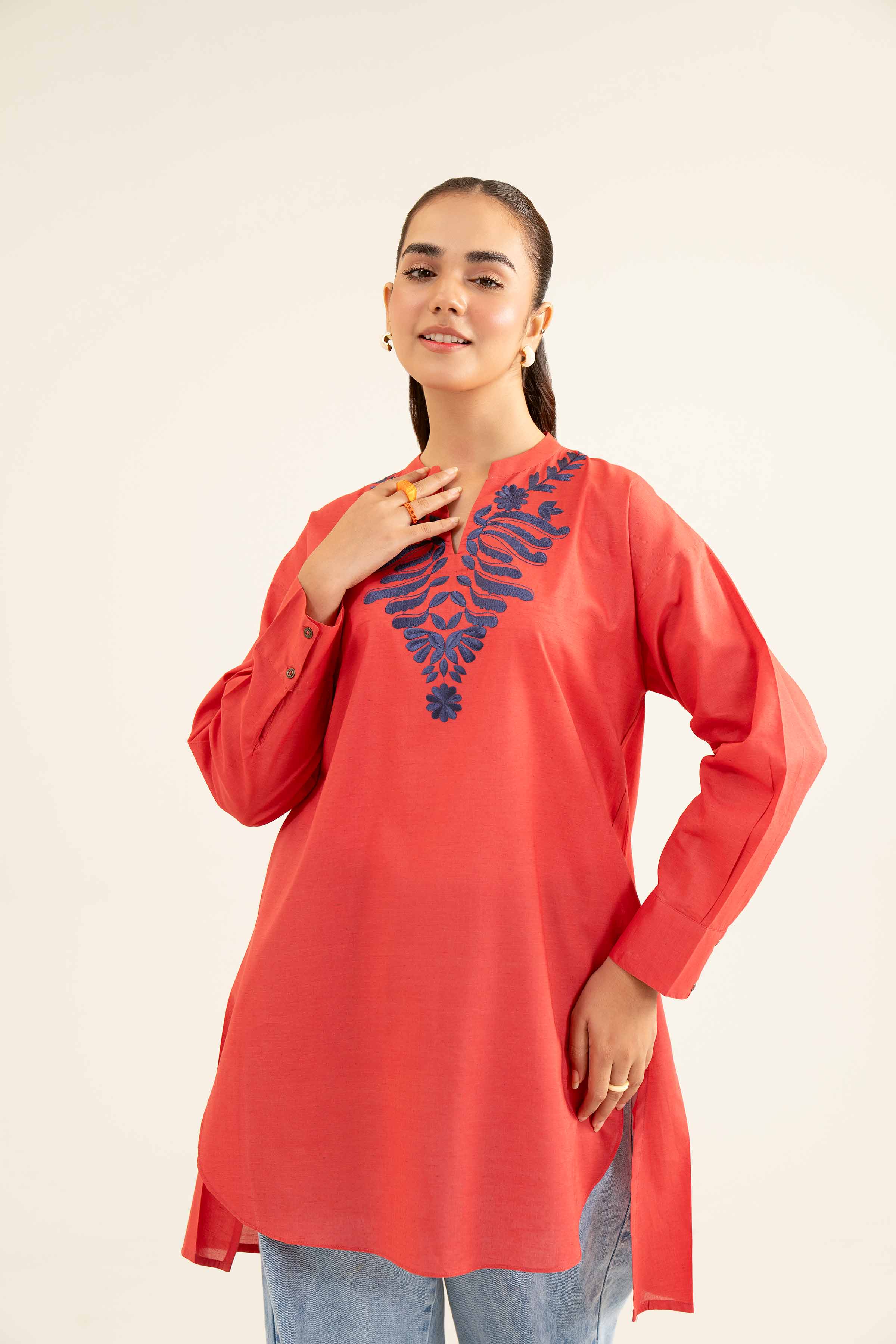 NishatUK - Red Embroidered Lawn 1-piece ready to wear Tunic