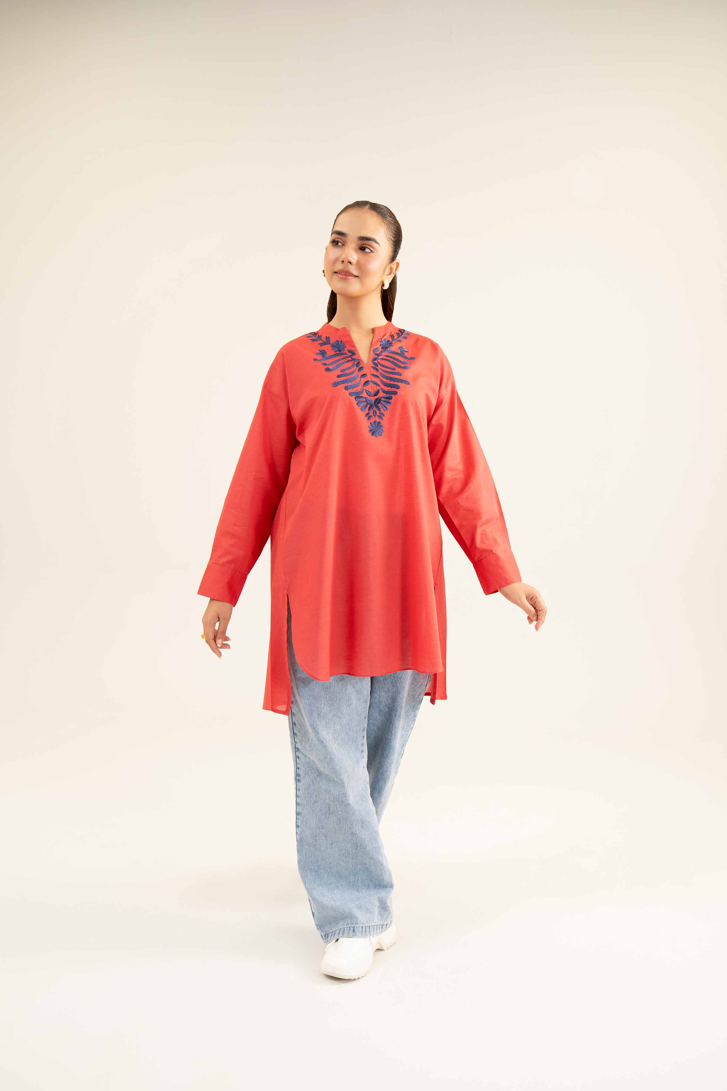 NishatUK - Red Embroidered Lawn 1-piece ready to wear Tunic