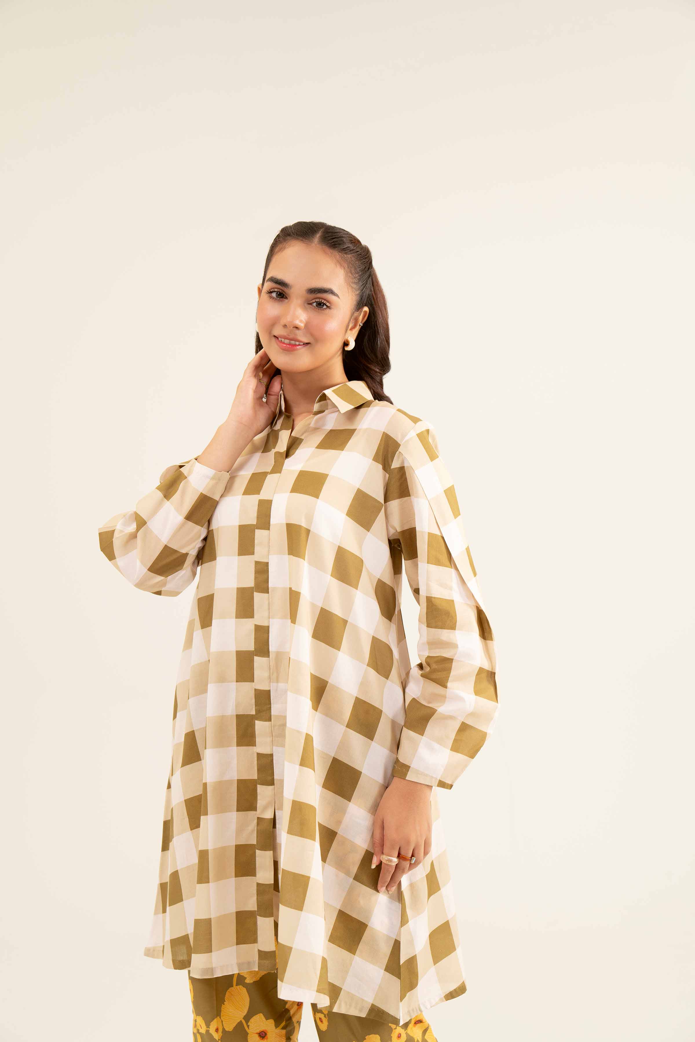 NishatUK - Olive Printed Lawn 2-piece ready to wear Dress