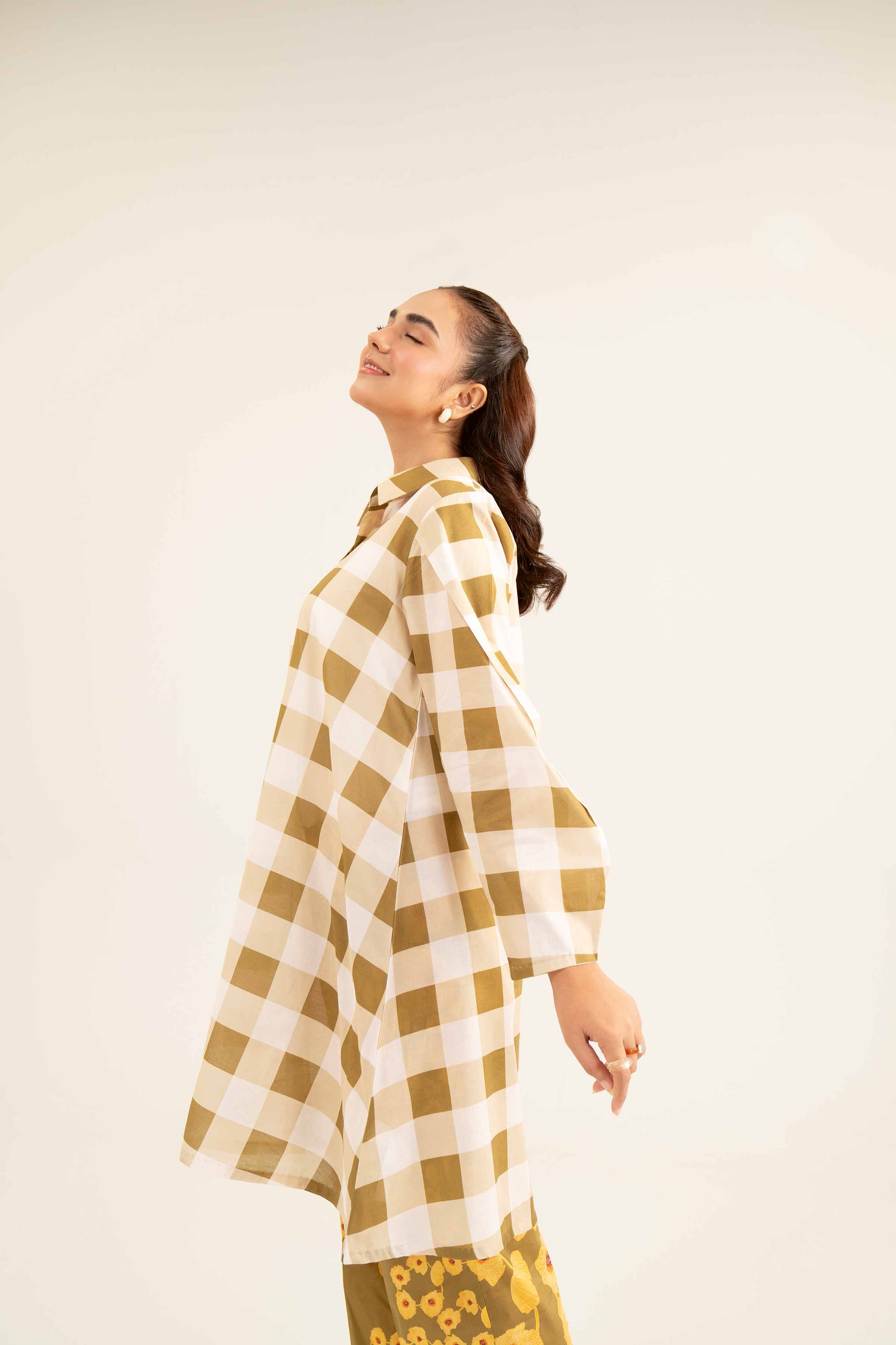 NishatUK - Olive Printed Lawn 2-piece ready to wear Dress