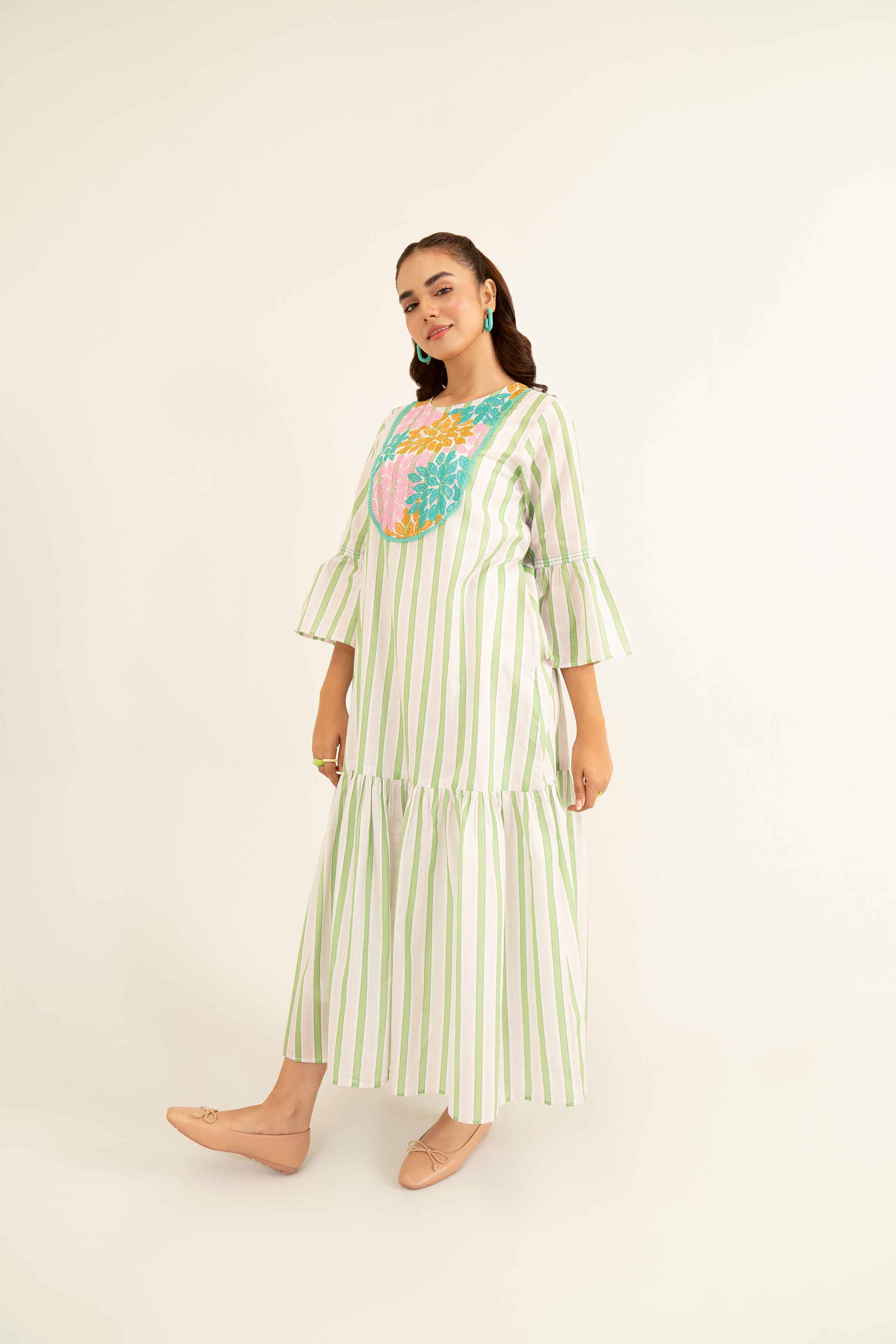 NishatUK - White Embroidered Lawn 1-piece ready to wear Long Dress