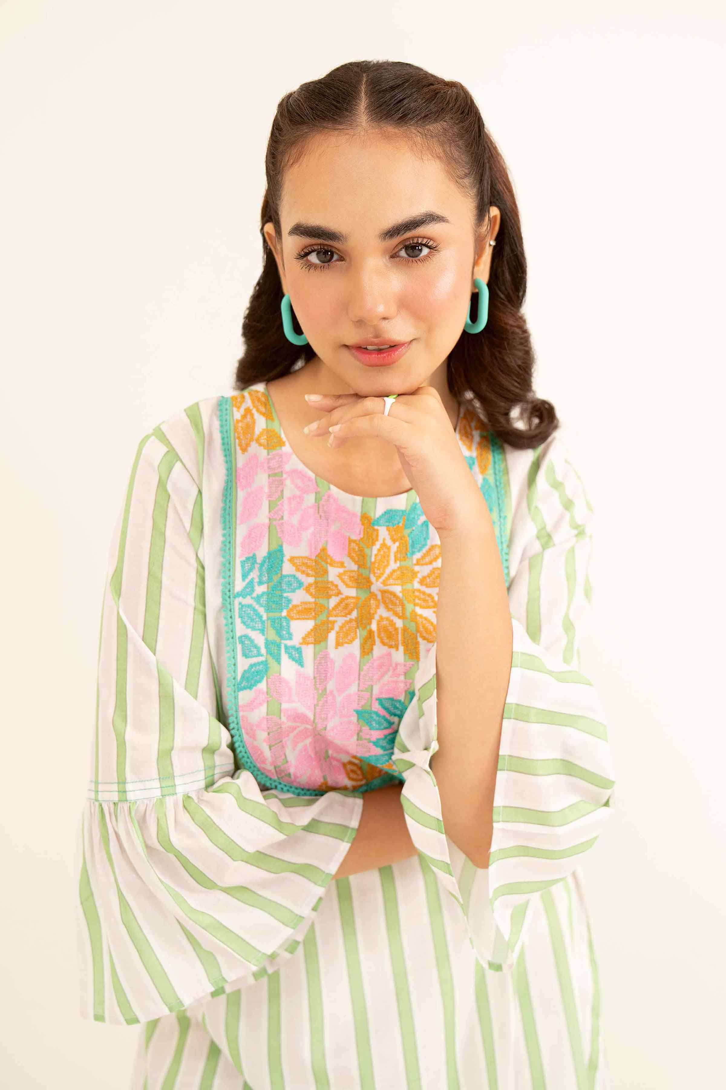 NishatUK - White Embroidered Lawn 1-piece ready to wear Long Dress