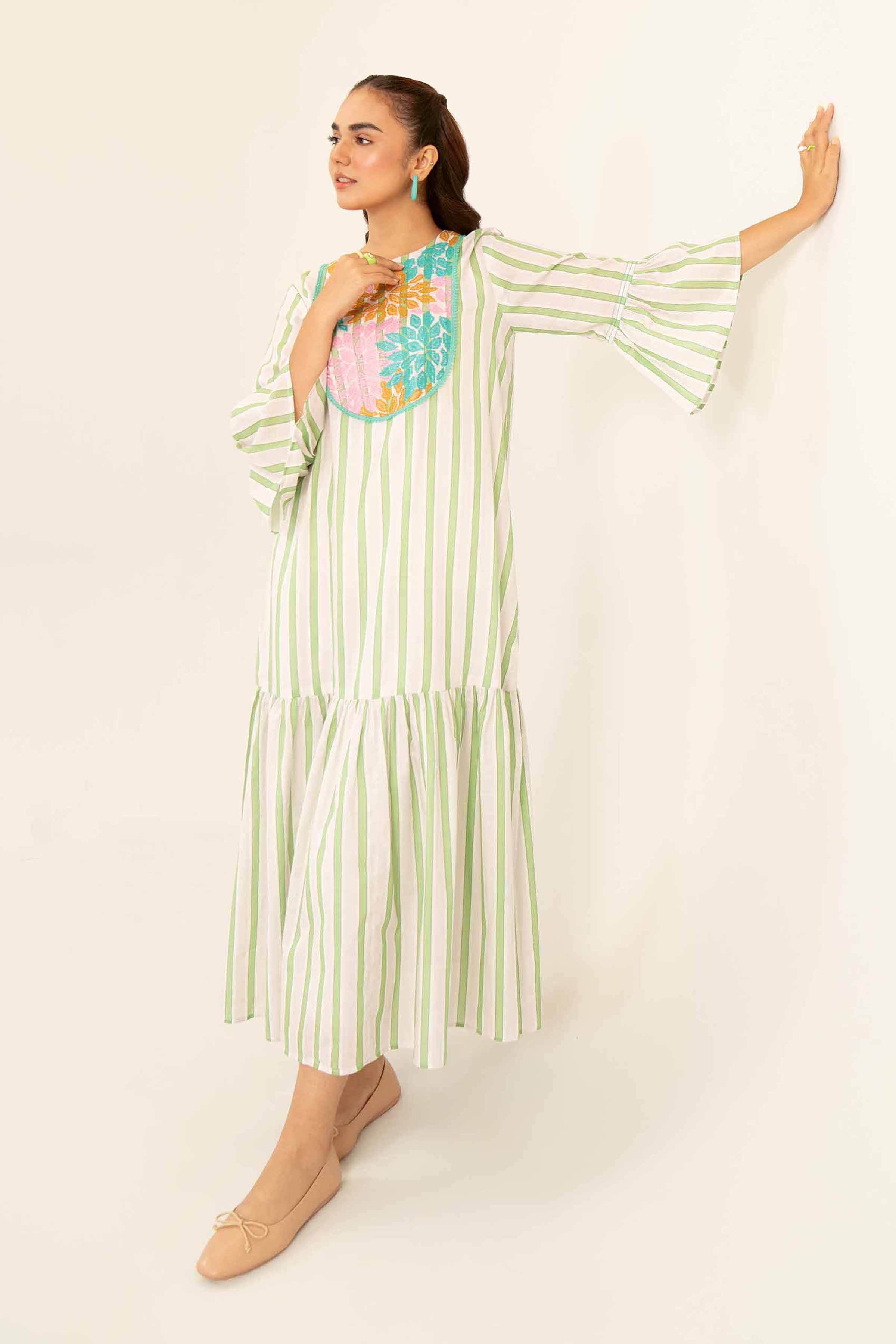 NishatUK - White Embroidered Lawn 1-piece ready to wear Long Dress