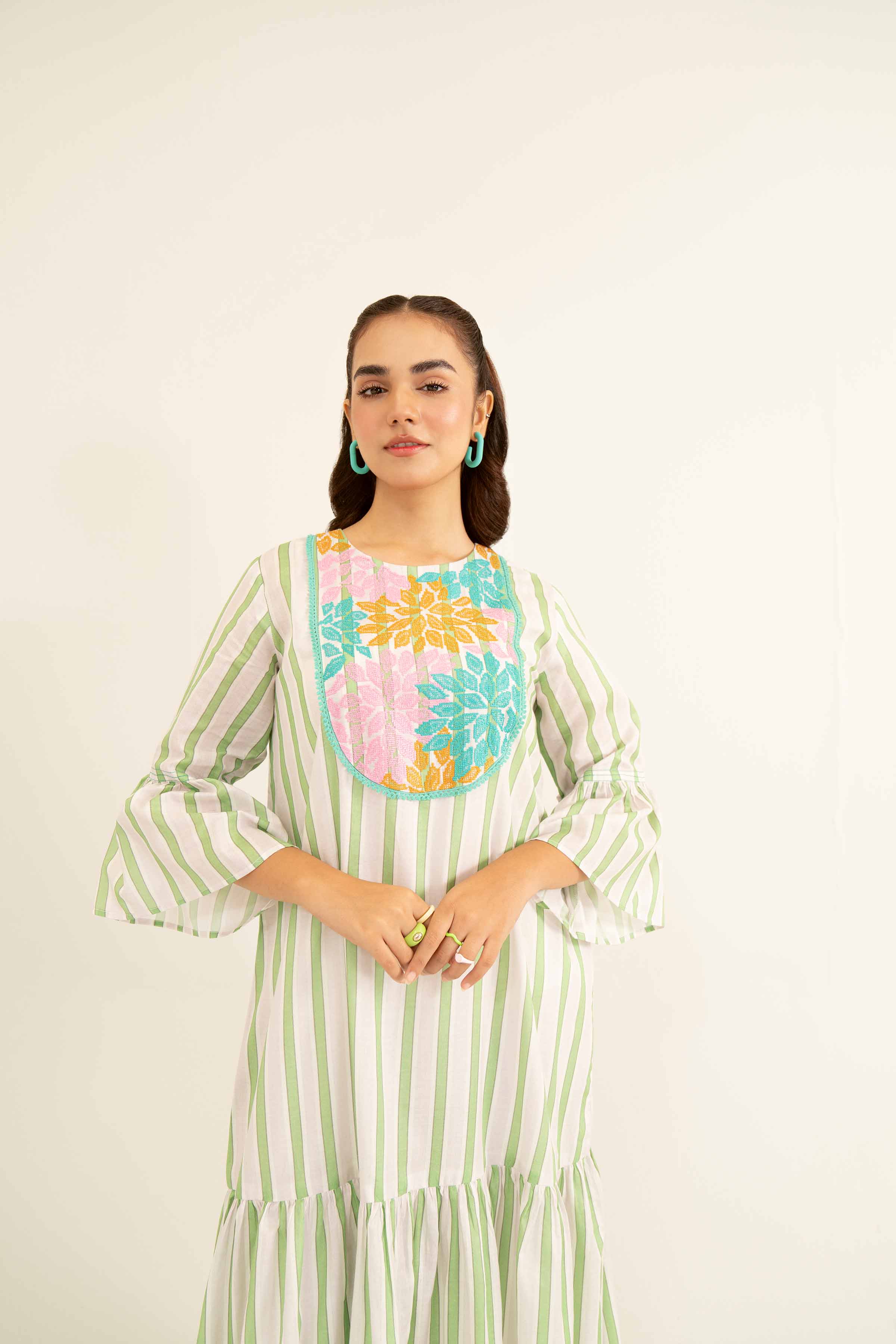 NishatUK - White Embroidered Lawn 1-piece ready to wear Long Dress