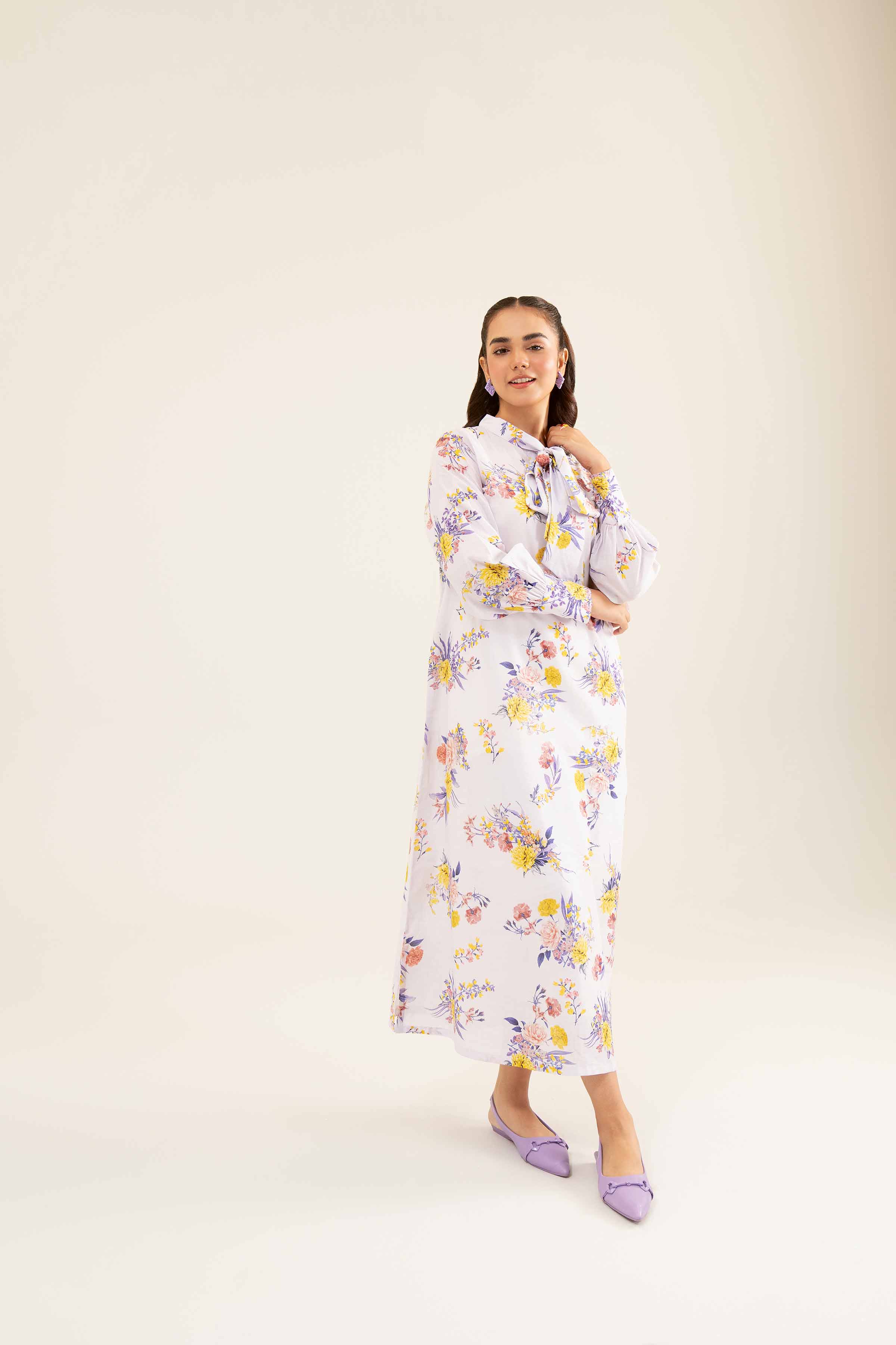 NishatUK - Brown Printed Lawn 1-piece ready to wear Long Dress