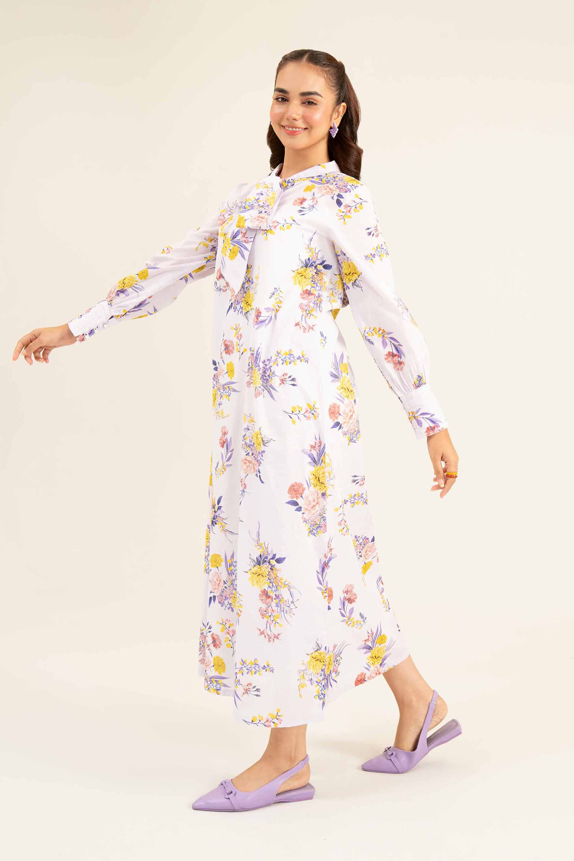 NishatUK - Brown Printed Lawn 1-piece ready to wear Long Dress