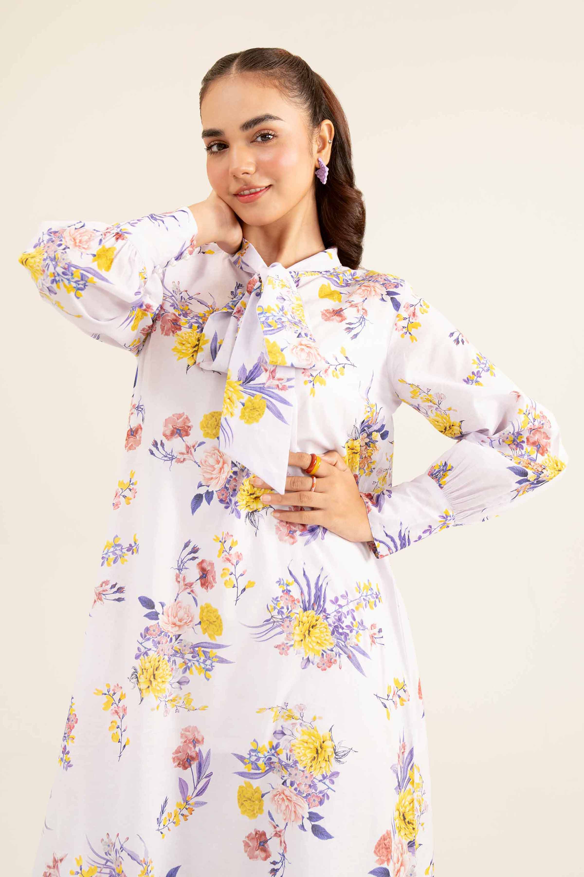 NishatUK - Brown Printed Lawn 1-piece ready to wear Long Dress