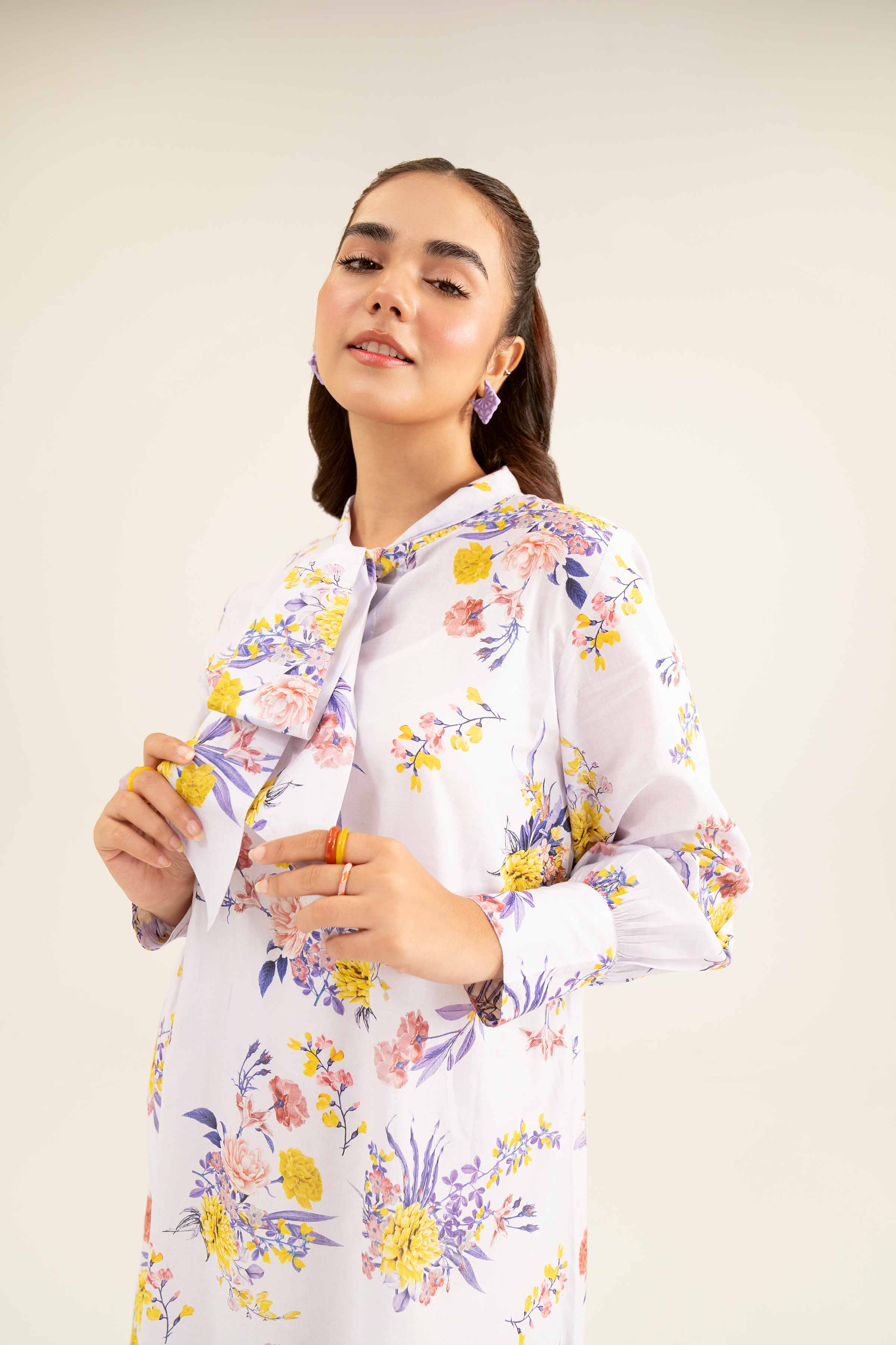 NishatUK - Brown Printed Lawn 1-piece ready to wear Long Dress