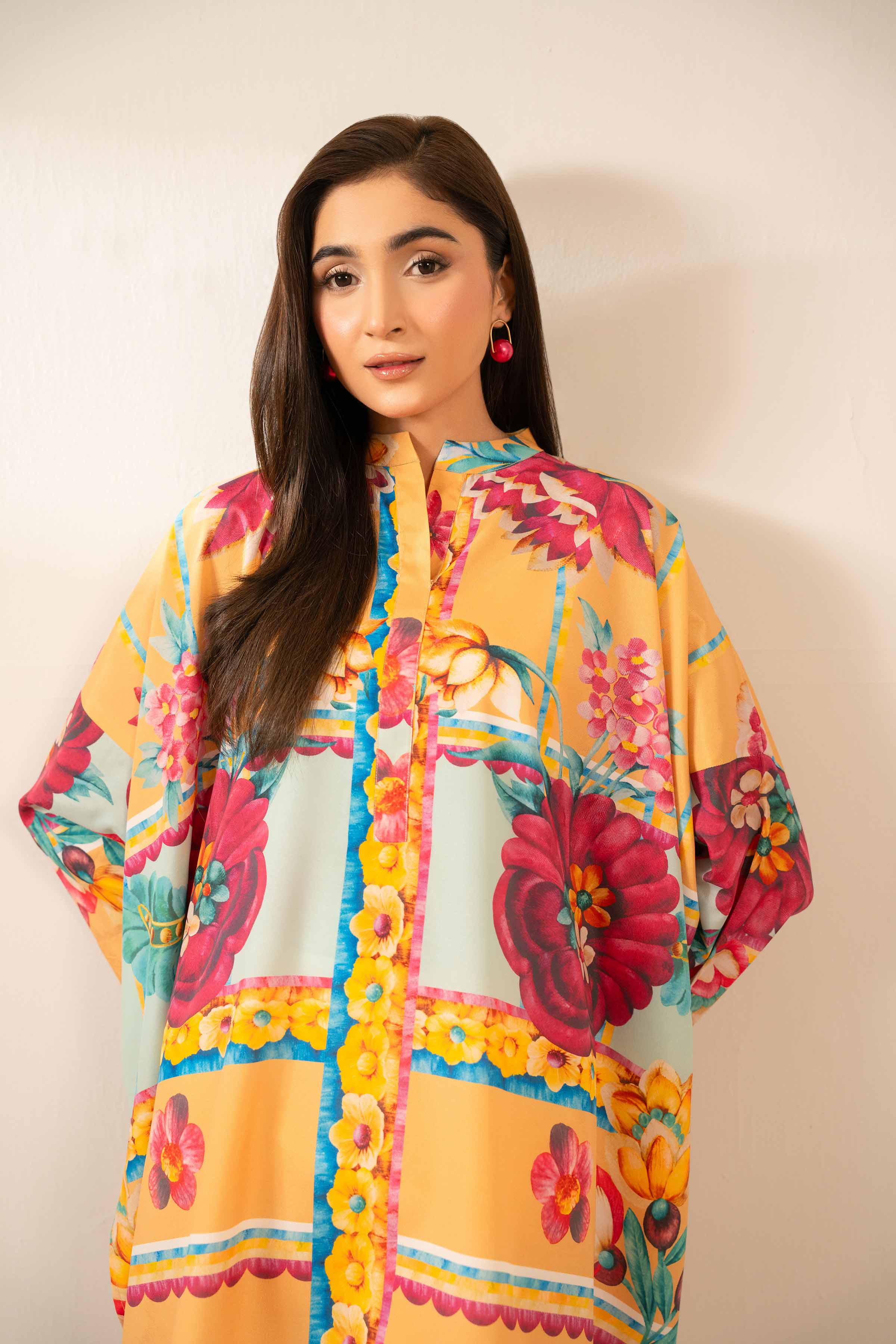 NishatUK - Yellow Printed Silk 1-piece ready to wear Tunic