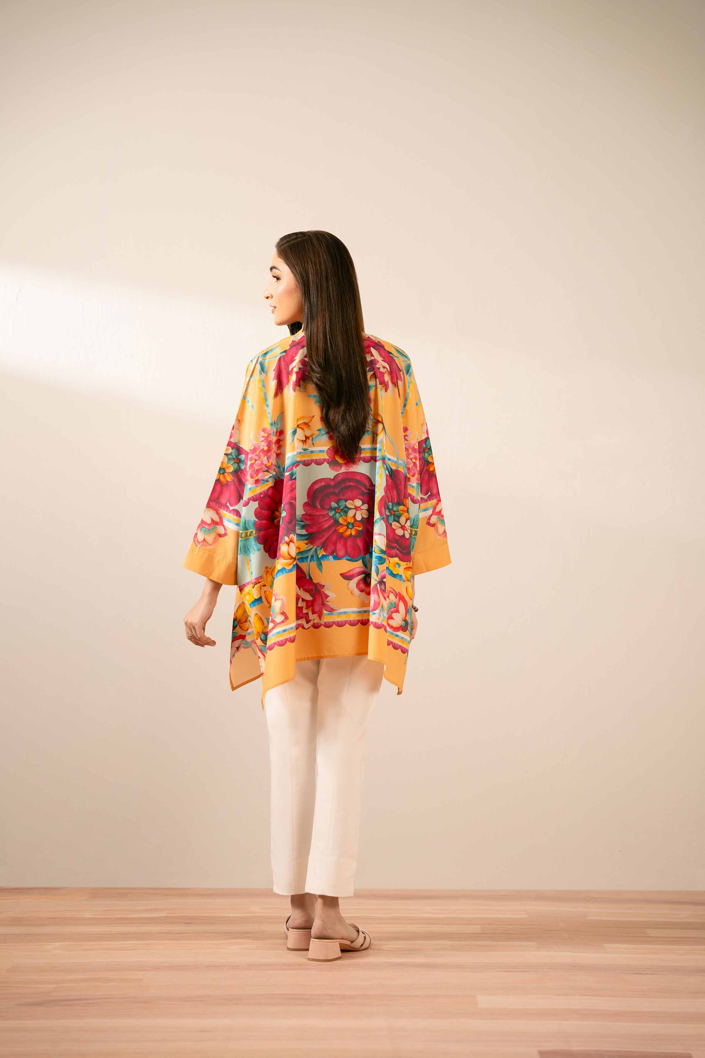 NishatUK - Yellow Printed Silk 1-piece ready to wear Tunic