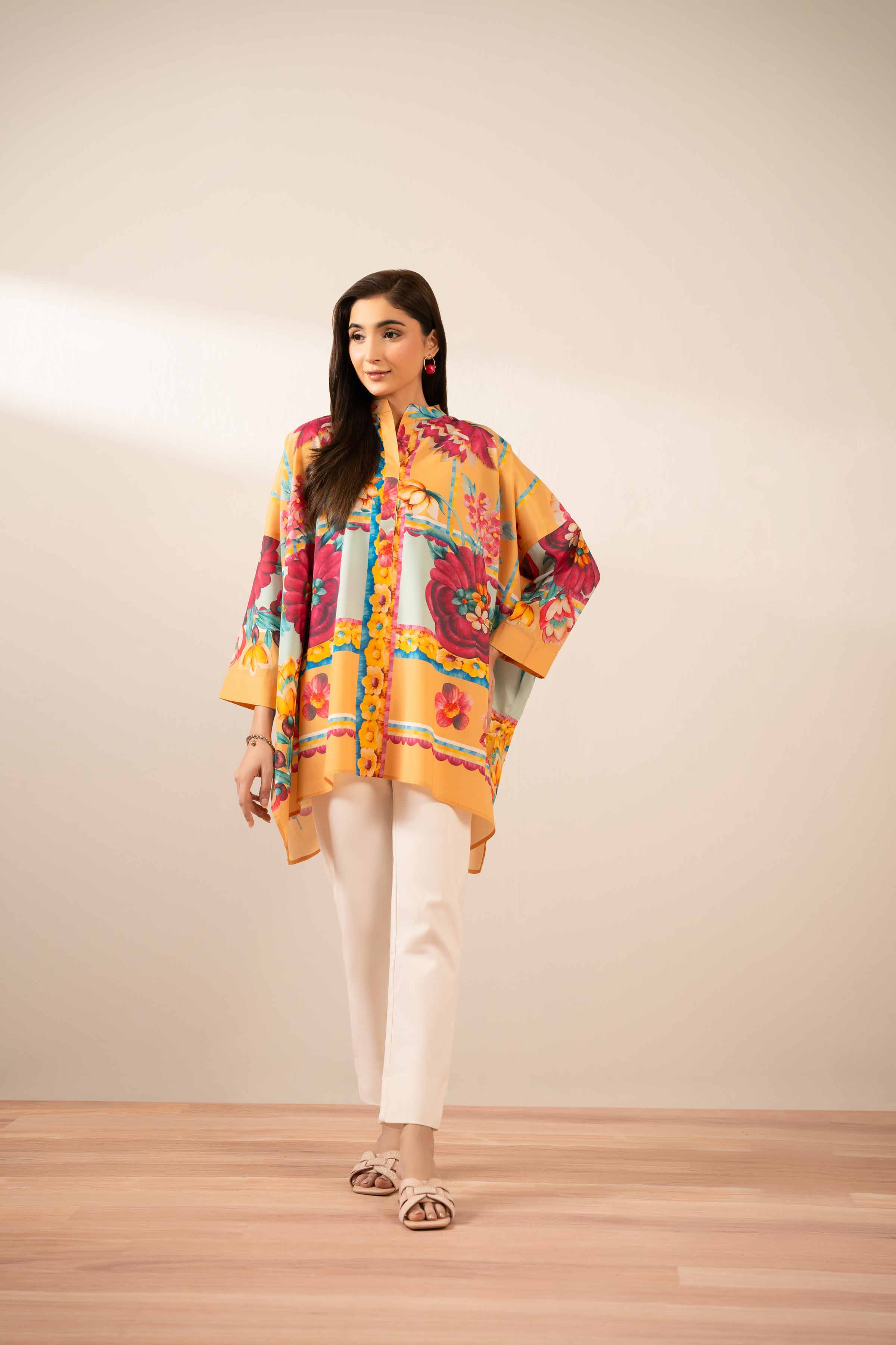NishatUK - Yellow Printed Silk 1-piece ready to wear Tunic