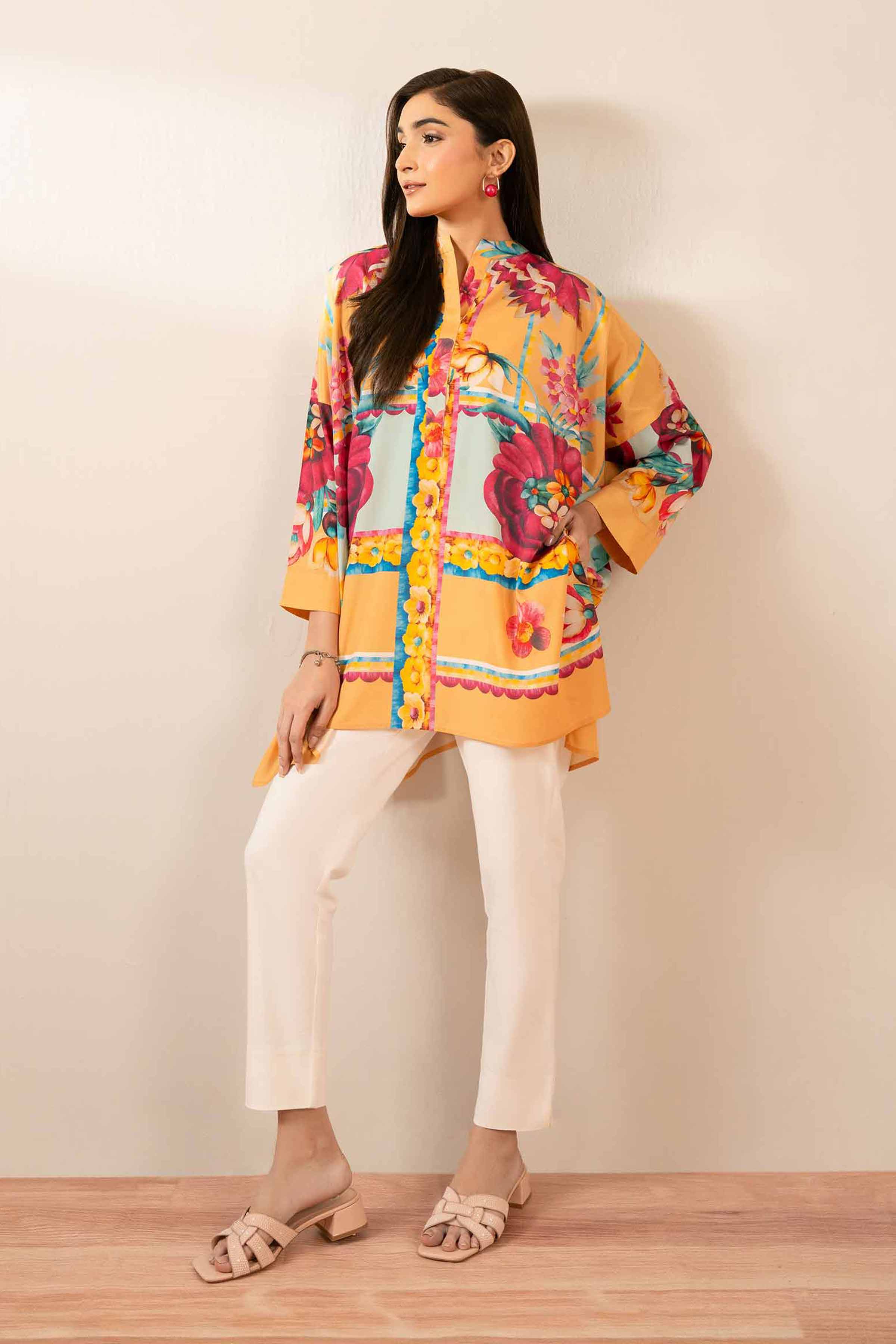 NishatUK - Yellow Printed Silk 1-piece ready to wear Tunic