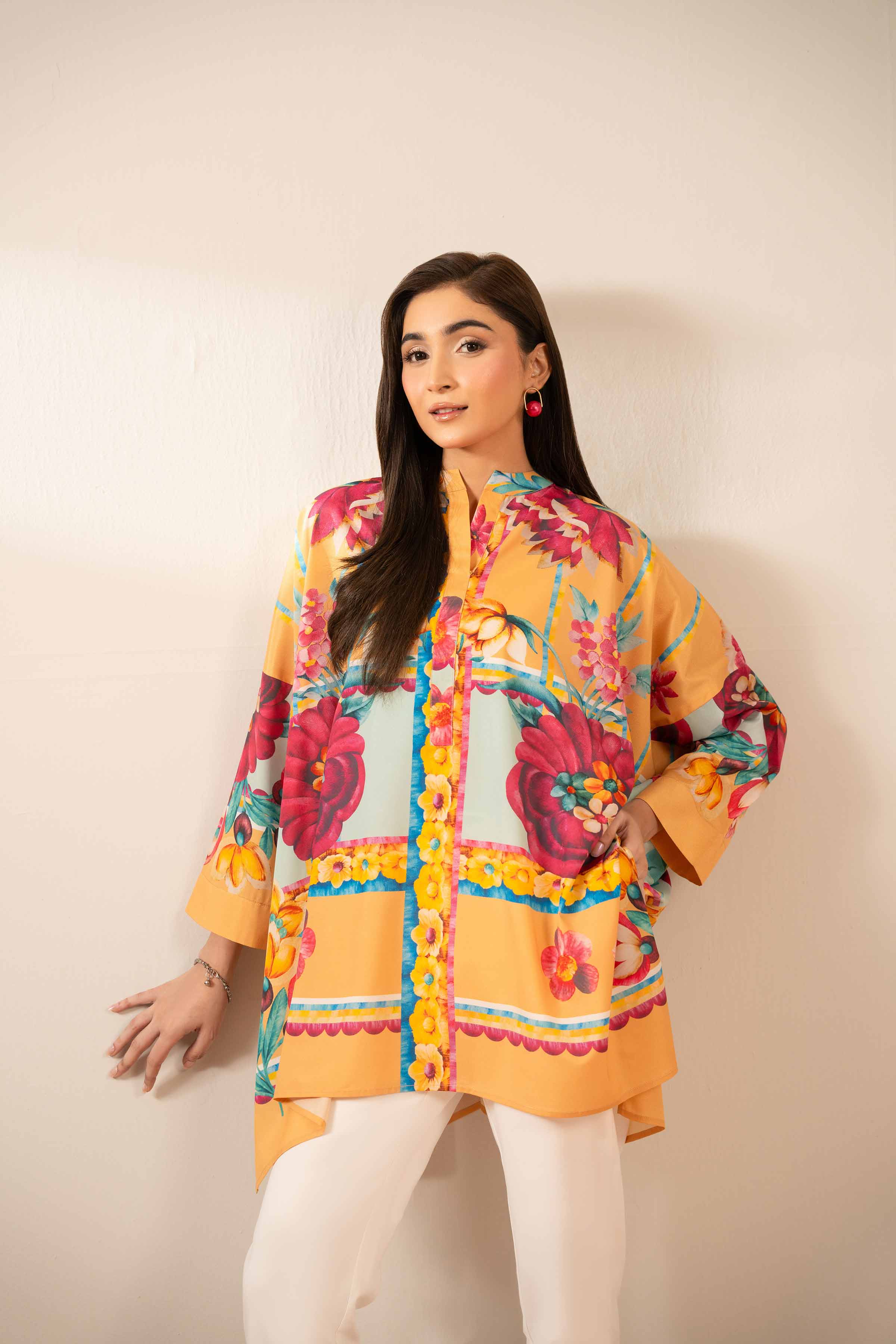 NishatUK - Yellow Printed Silk 1-piece ready to wear Tunic