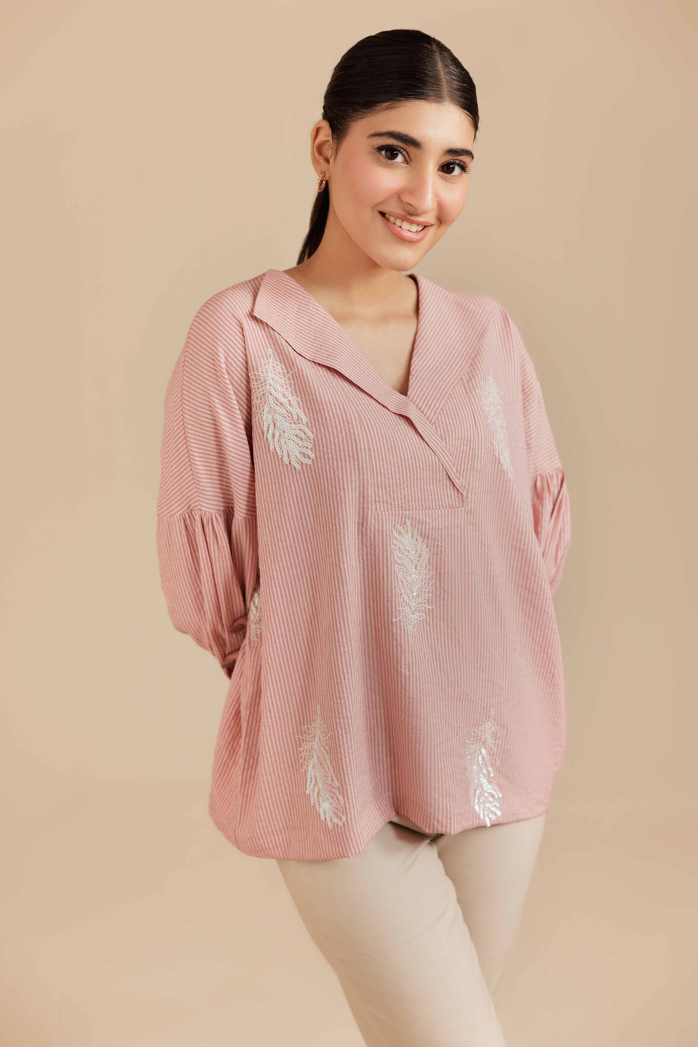NishatUK - Tea Pink Yarn Dyed 1-piece ready to wear Tunic