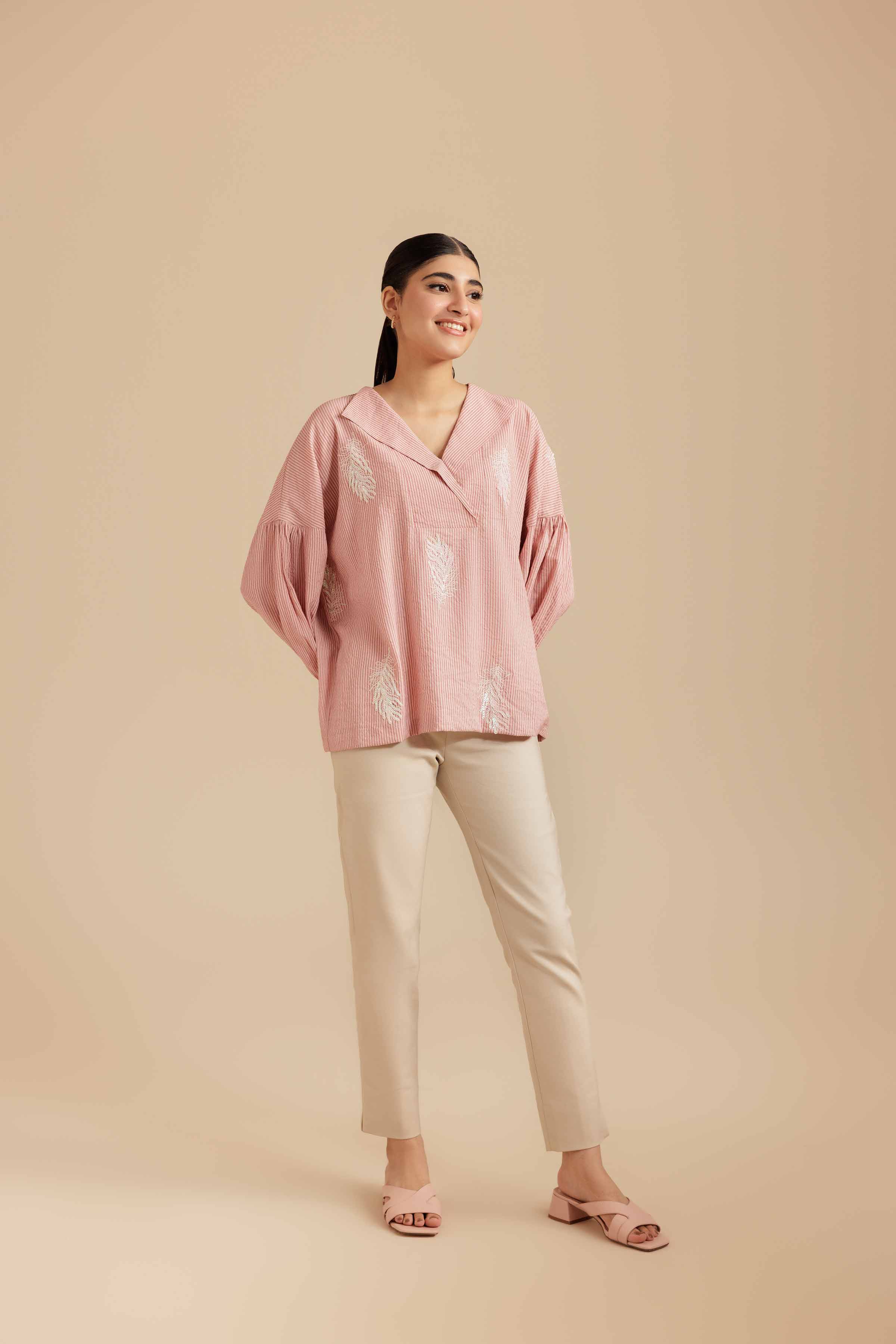 NishatUK - Tea Pink Yarn Dyed 1-piece ready to wear Tunic
