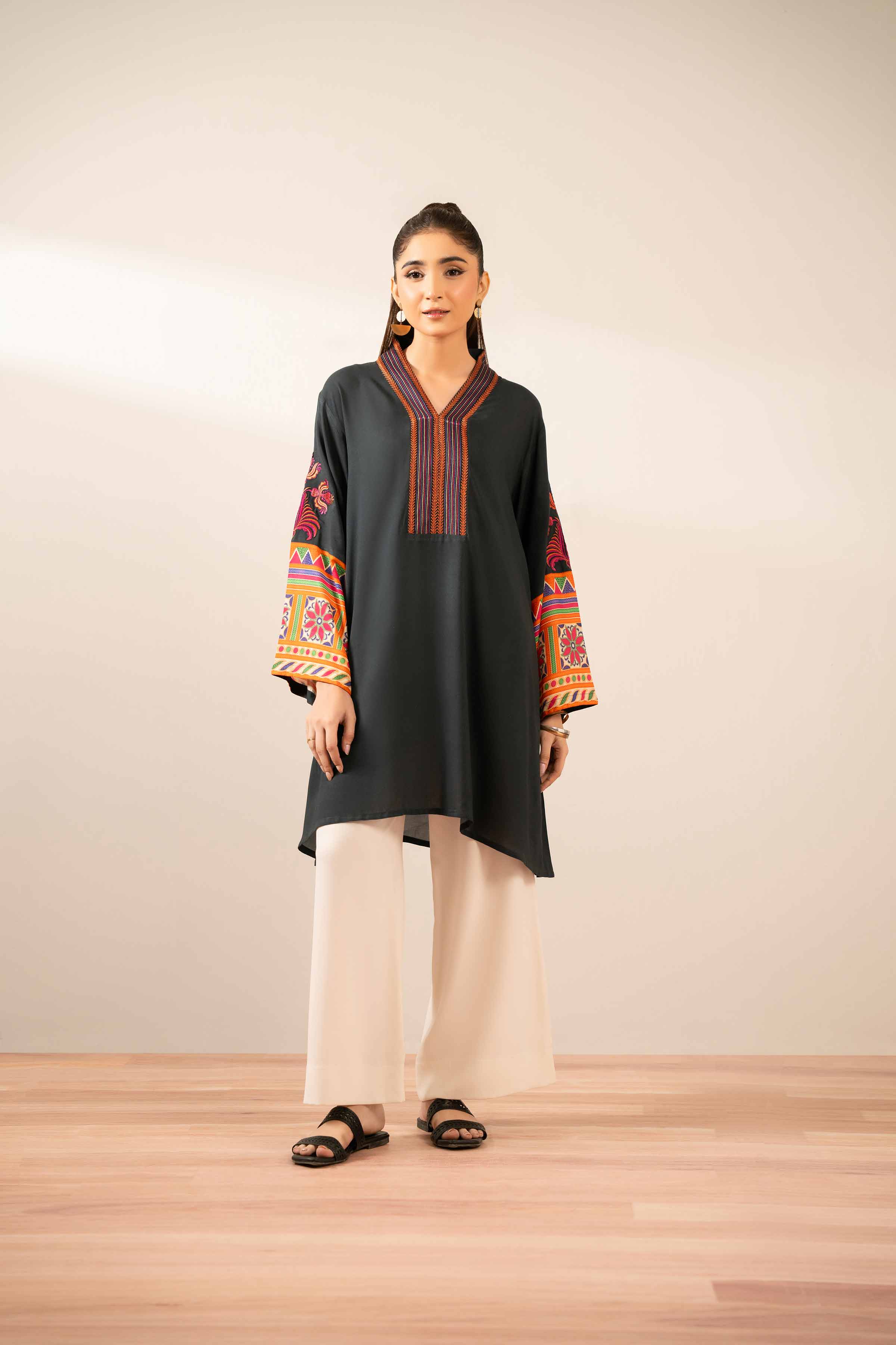 NishatUK - Black Embroidered Cambric 1-piece ready to wear Tunic