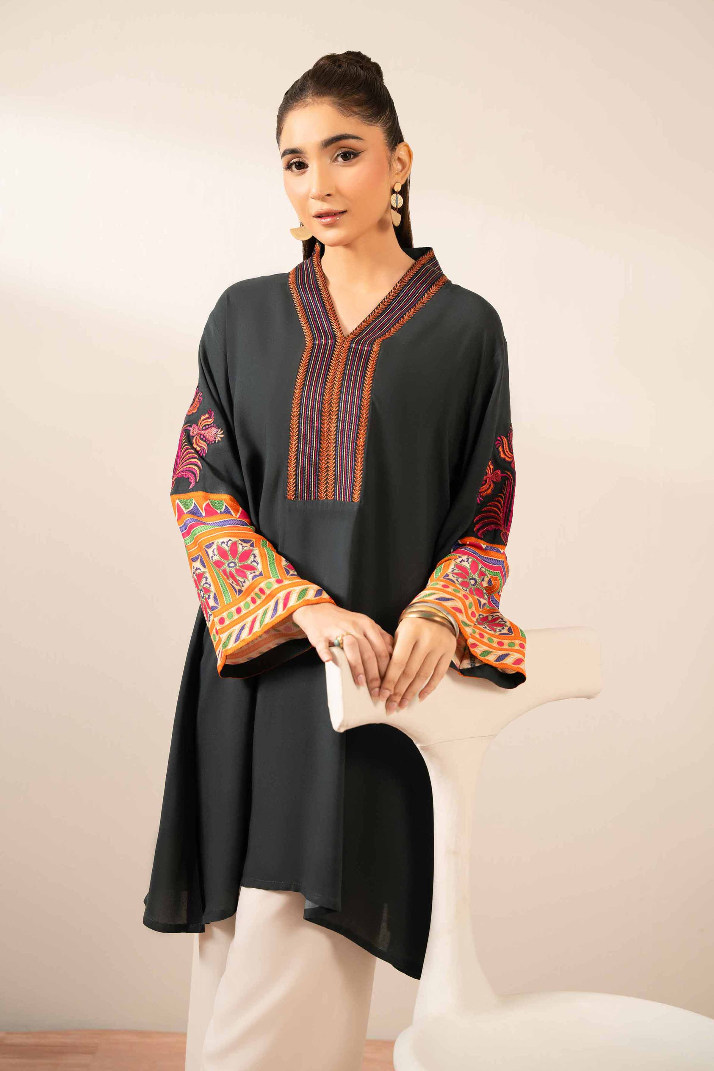 NishatUK - Black Embroidered Cambric 1-piece ready to wear Tunic