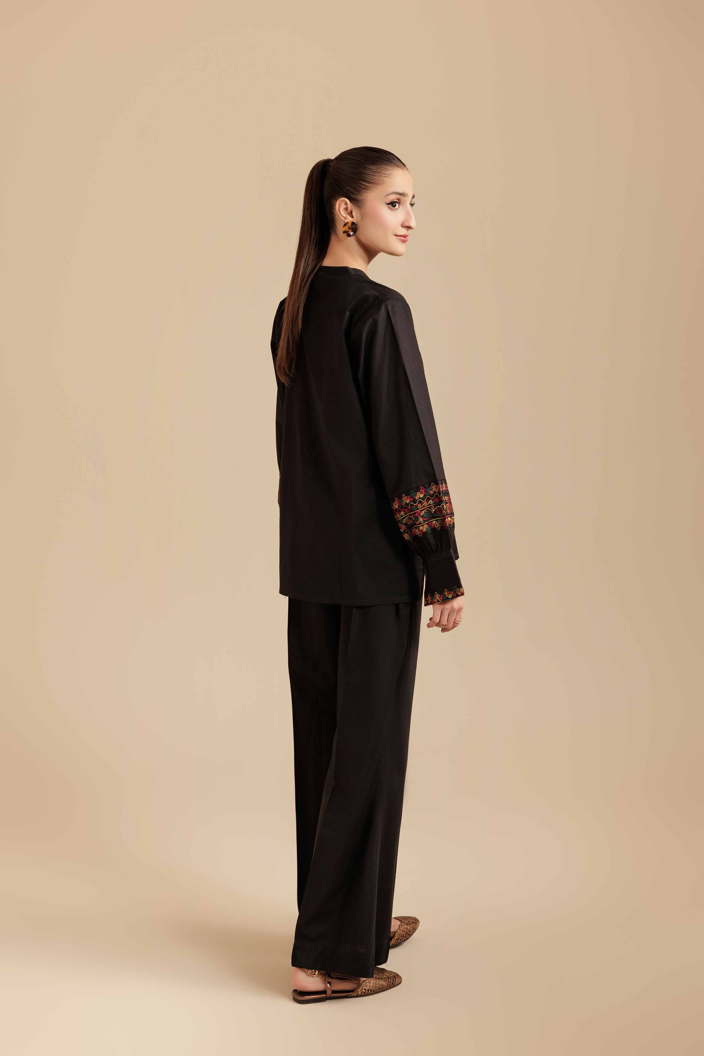 NishatUK - Black Embroidered Cambric 2-piece ready to wear Dress