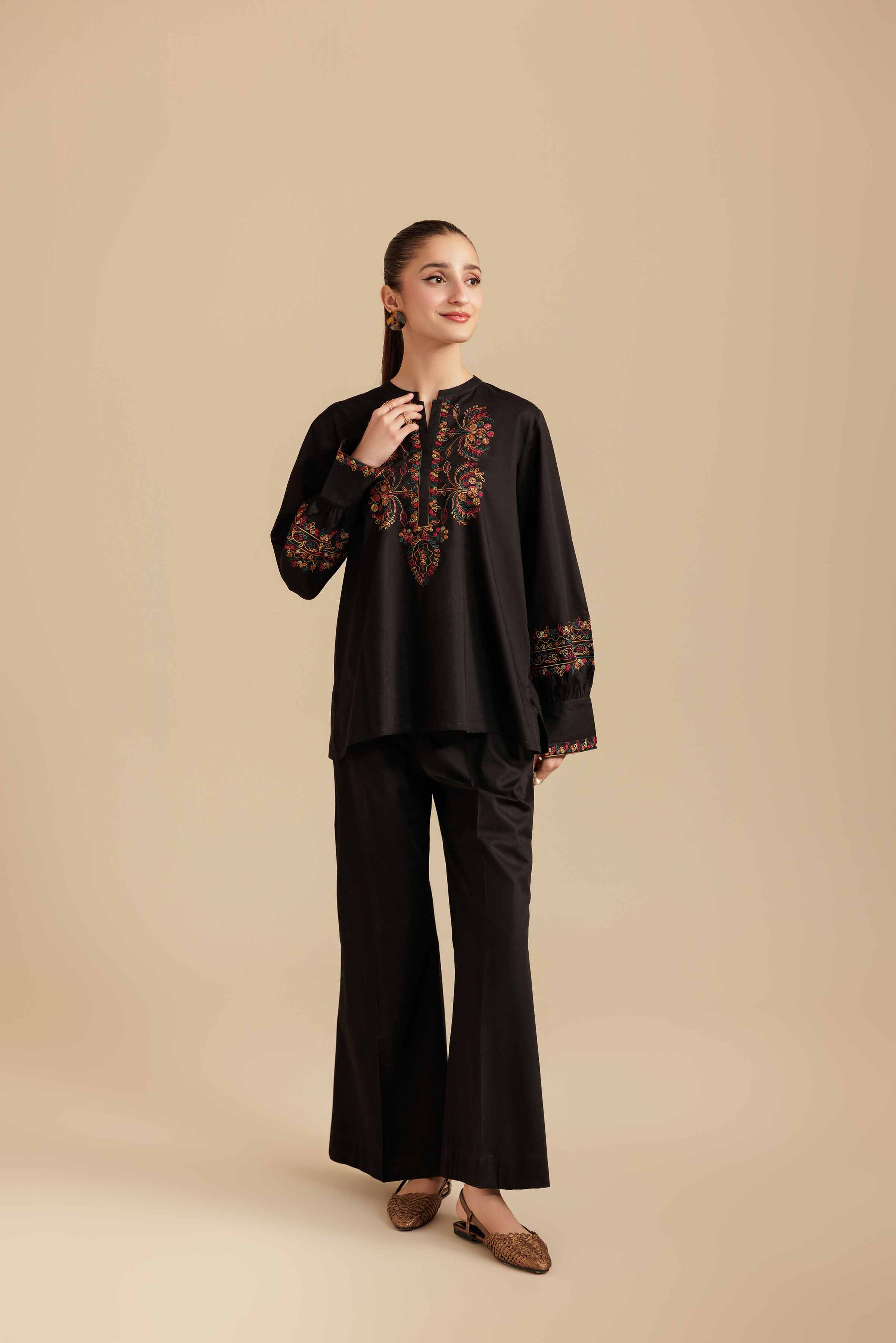 NishatUK - Black Embroidered Cambric 2-piece ready to wear Dress
