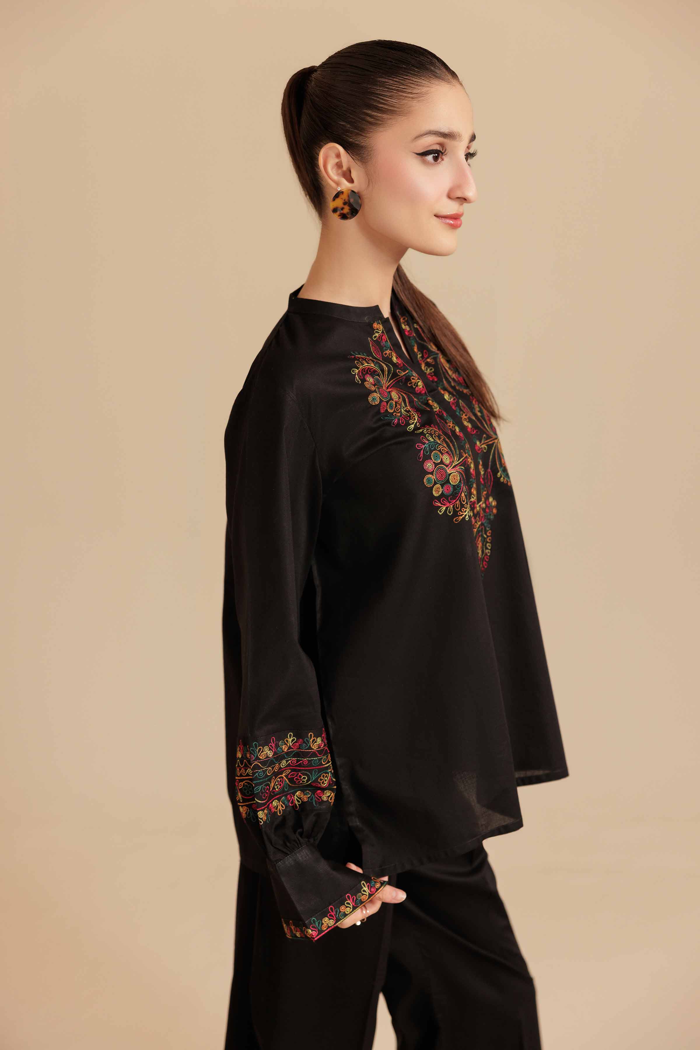 NishatUK - Black Embroidered Cambric 2-piece ready to wear Dress
