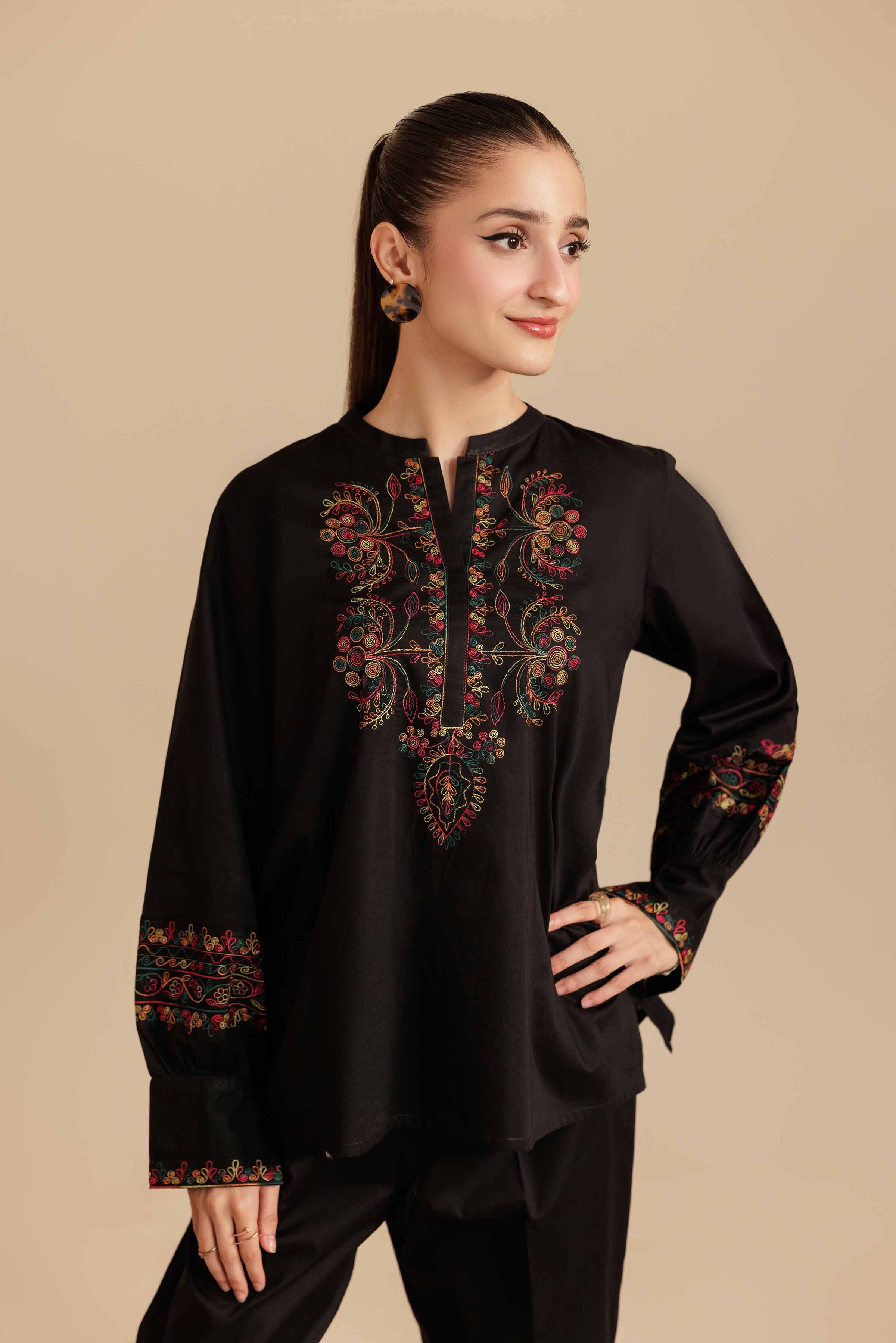NishatUK - Black Embroidered Cambric 2-piece ready to wear Dress
