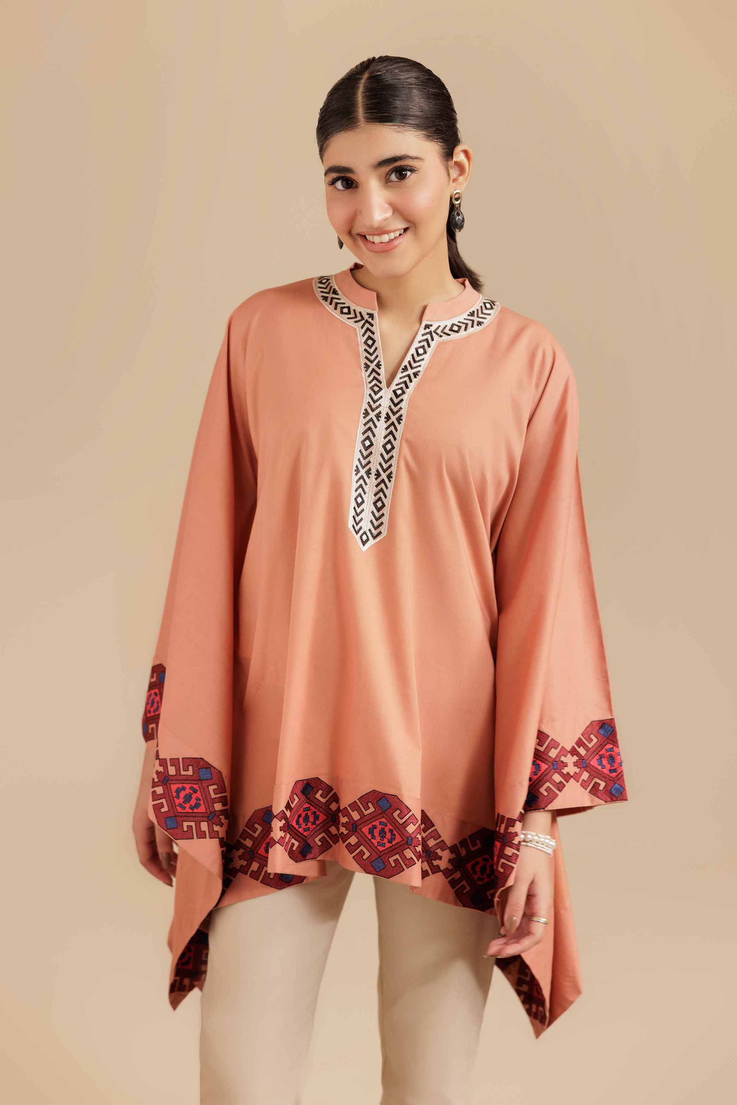 NishatUK - Rust Embroidered Cambric 1-piece ready to wear Tunic