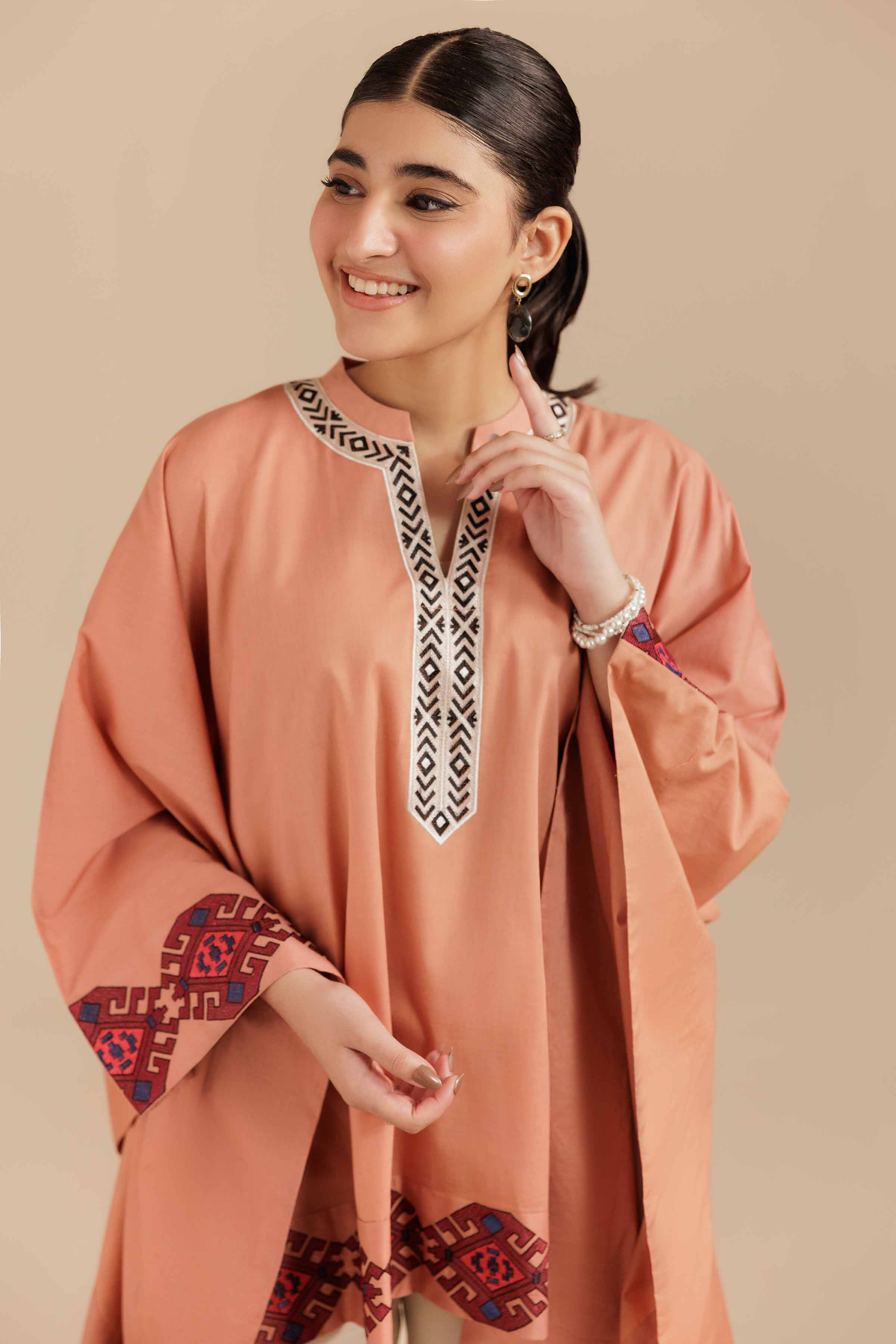 NishatUK - Rust Embroidered Cambric 1-piece ready to wear Tunic