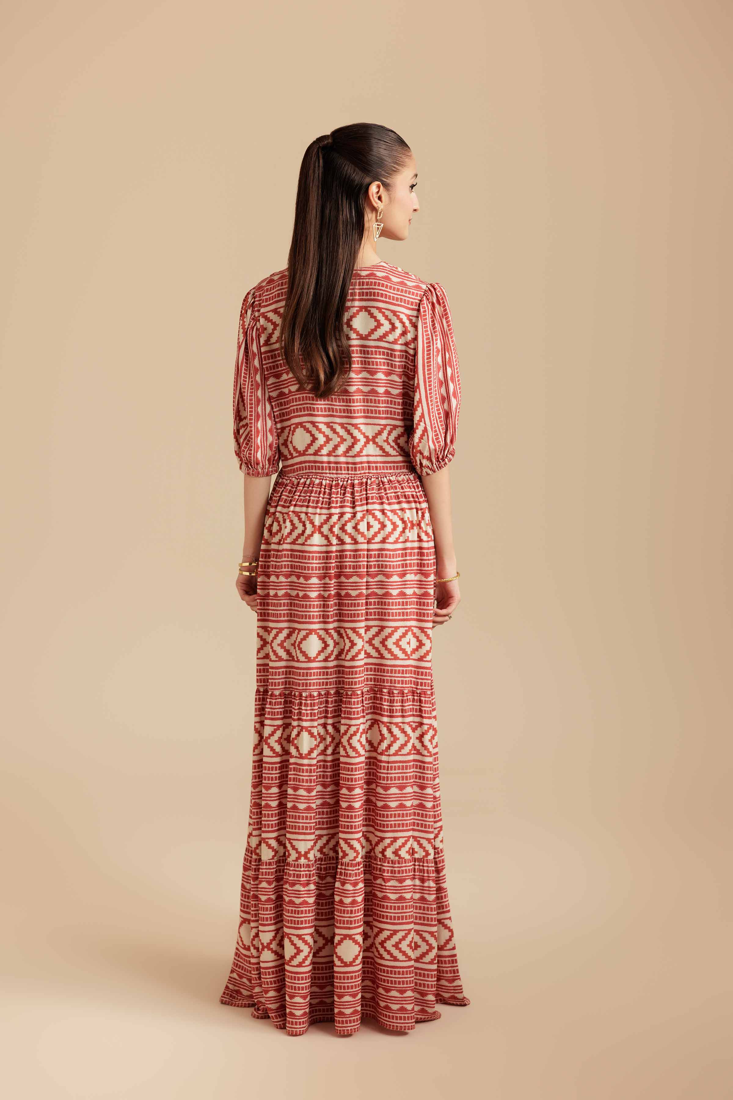 NishatUK - Beige Printed Lawn 1-piece ready to wear Long Dress