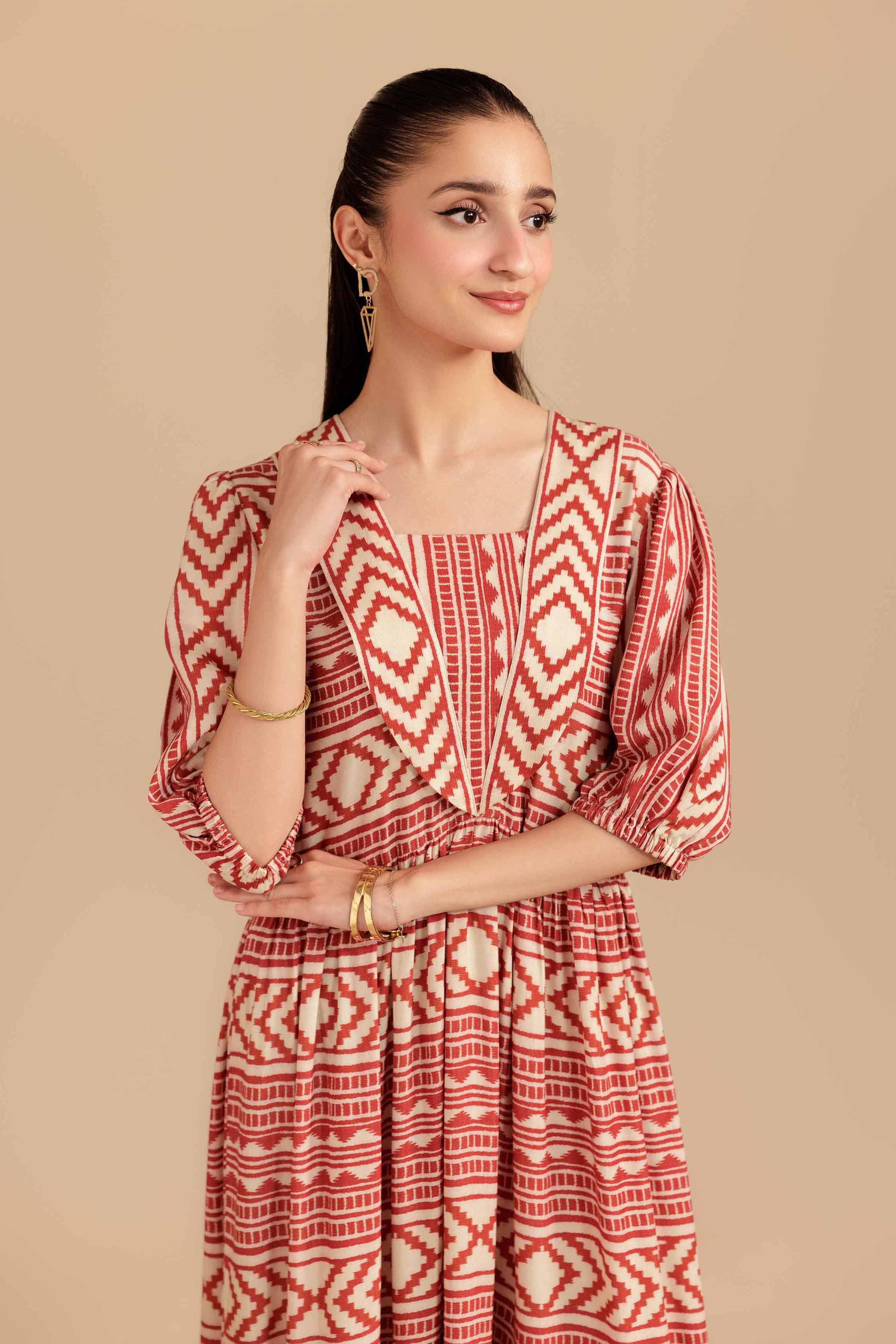 NishatUK - Beige Printed Lawn 1-piece ready to wear Long Dress