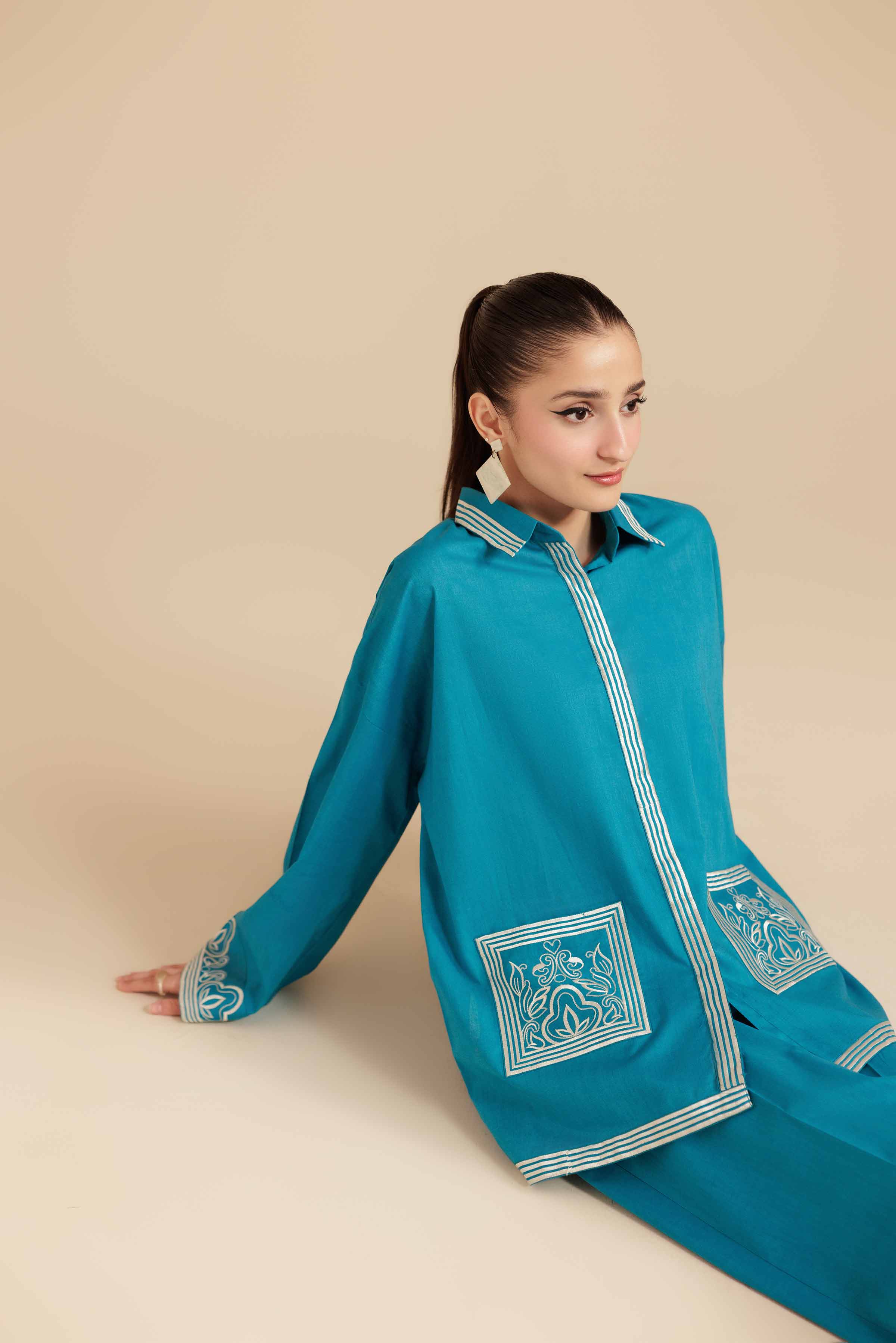 NishatUK - Teal Embroidered Cambric 2-piece ready to wear Dress