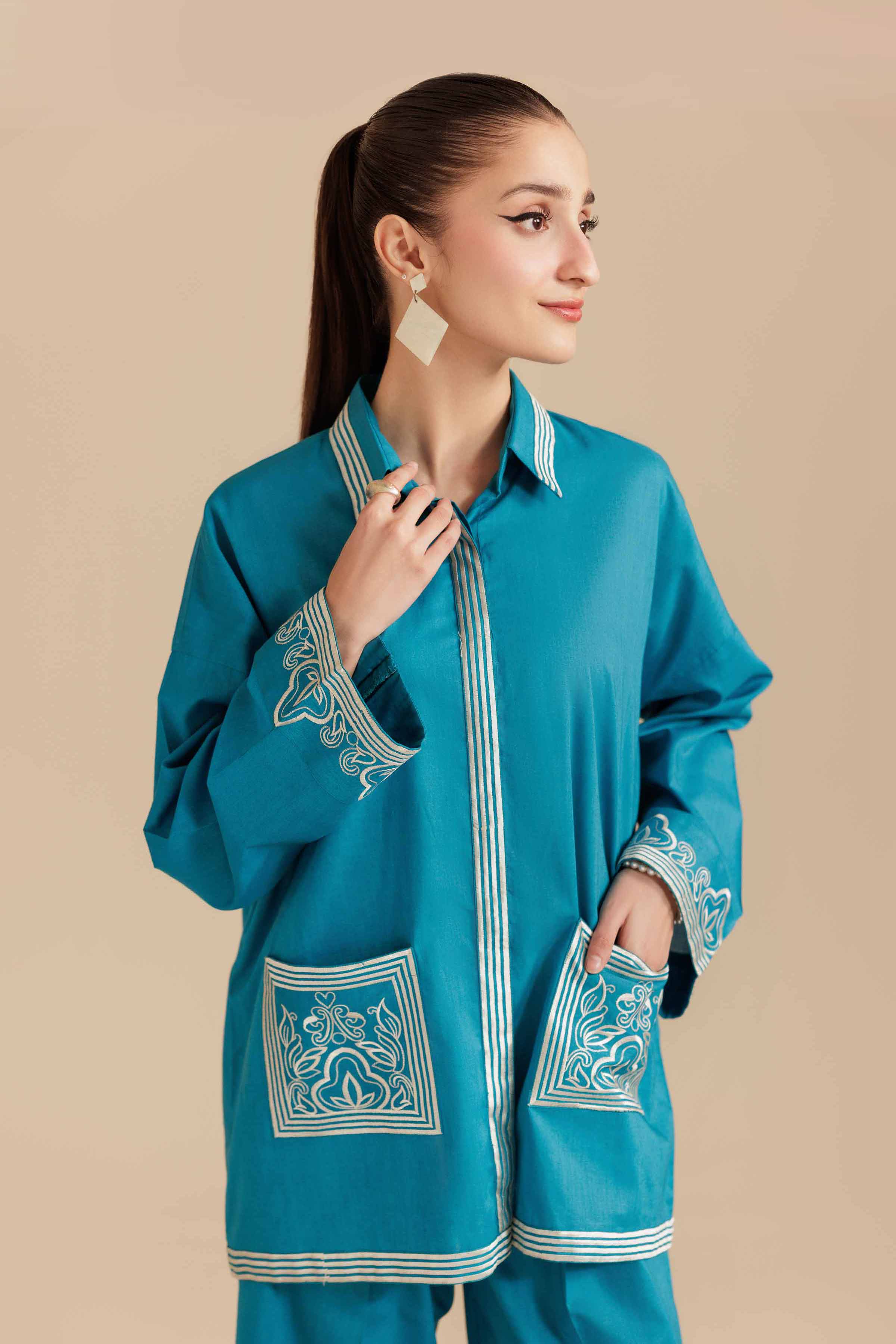 NishatUK - Teal Embroidered Cambric 2-piece ready to wear Dress